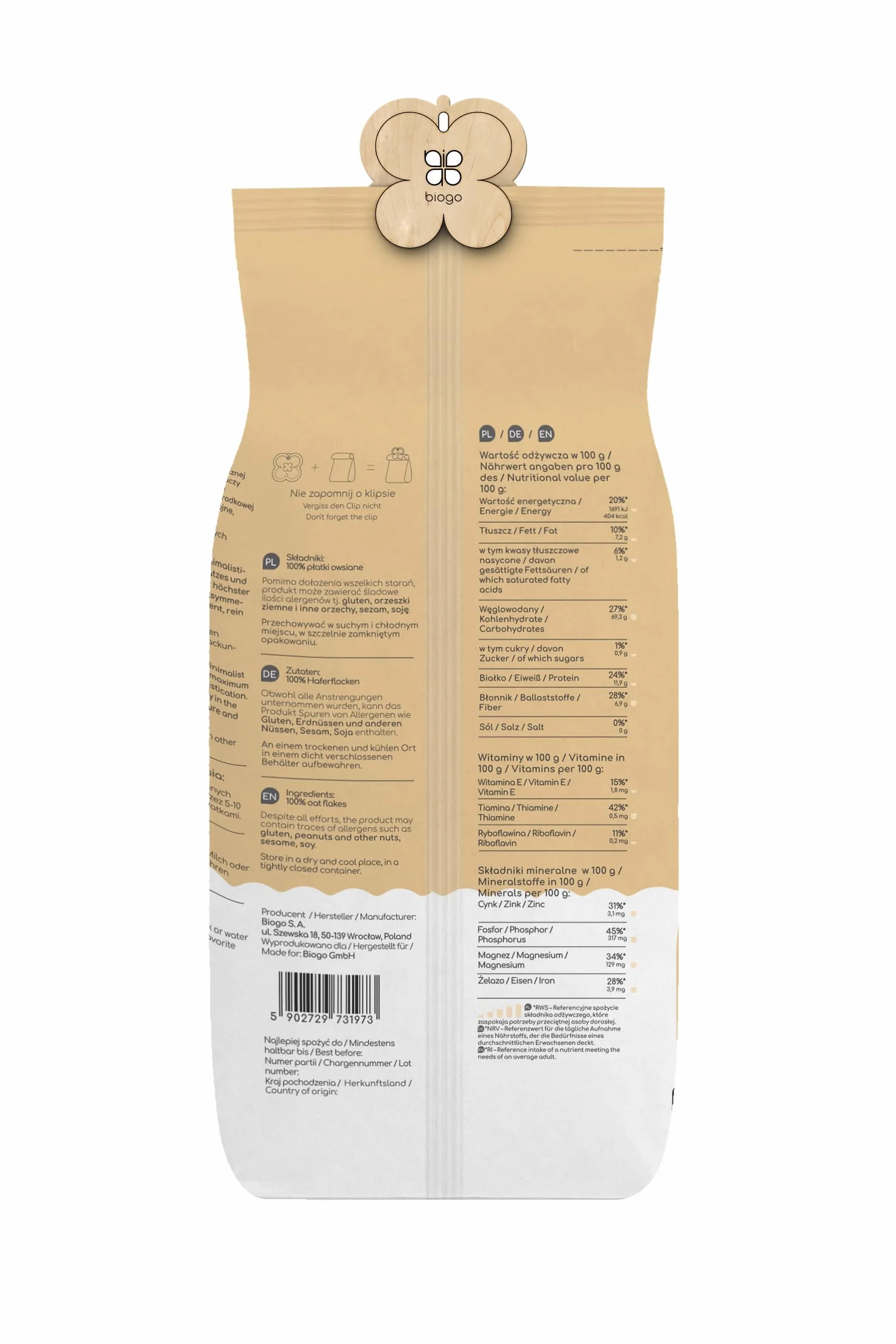 Płatki owsiane 800 g BIOGO