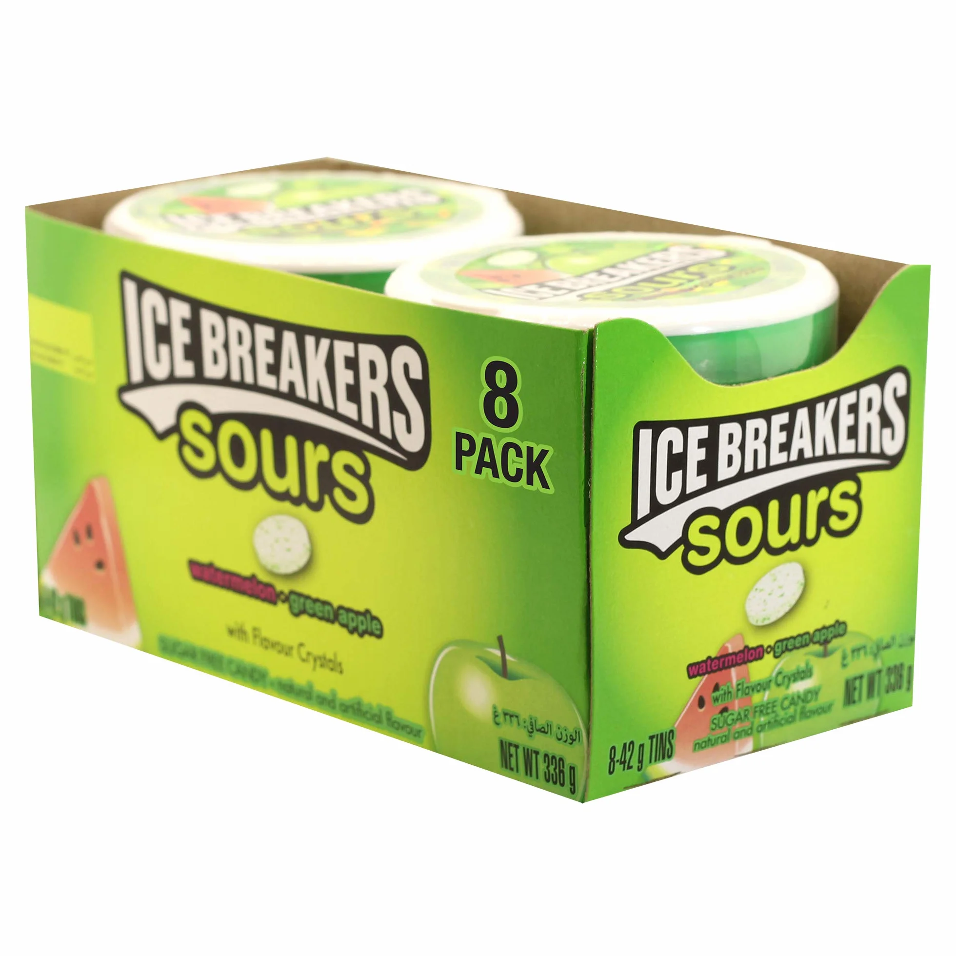 Ice Breakers Sours, mięta bez cukru, aromat arbuza i zielonego jabłka, 8 x 42 g