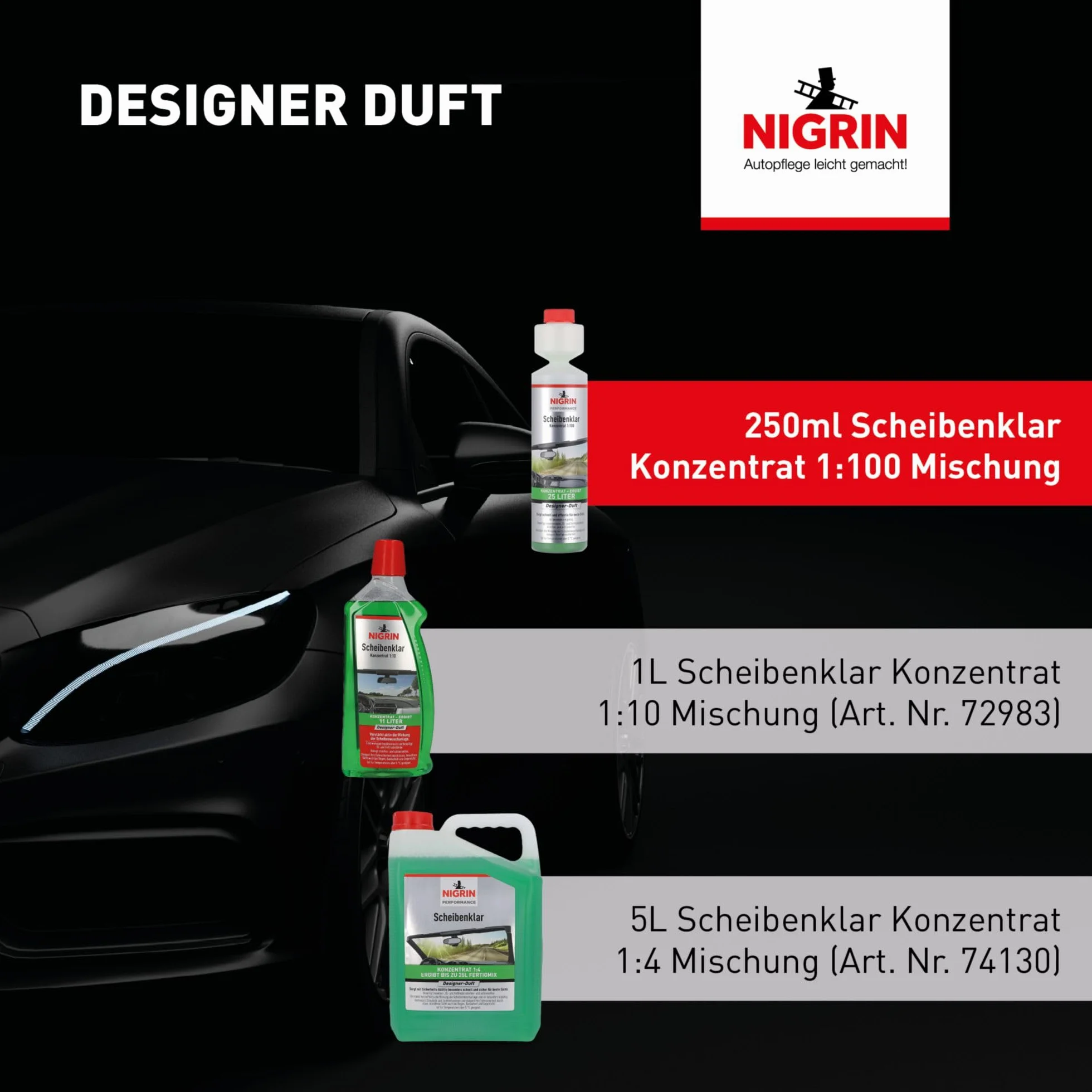 NIGRIN Scheibenklar koncentrat 1:100, 250 ml, bezbarwny