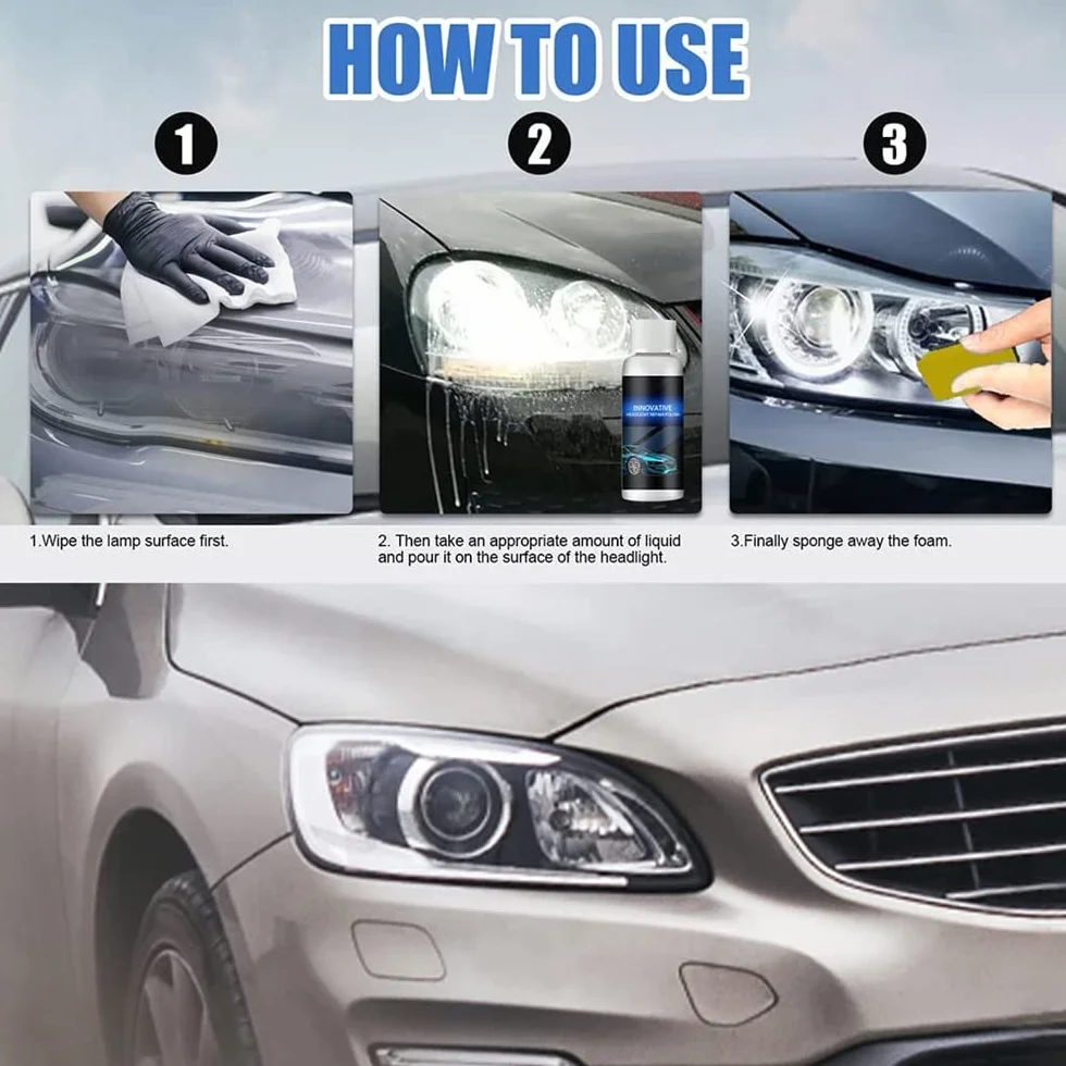 50ml Car Headlight Repair Fluid,2Pcs Headlight Renewal Polish,Car Headlight Polish Kit Scratch Repair Headlight Refurbishing Fluid,Keep Clear Headlight Coating for Car