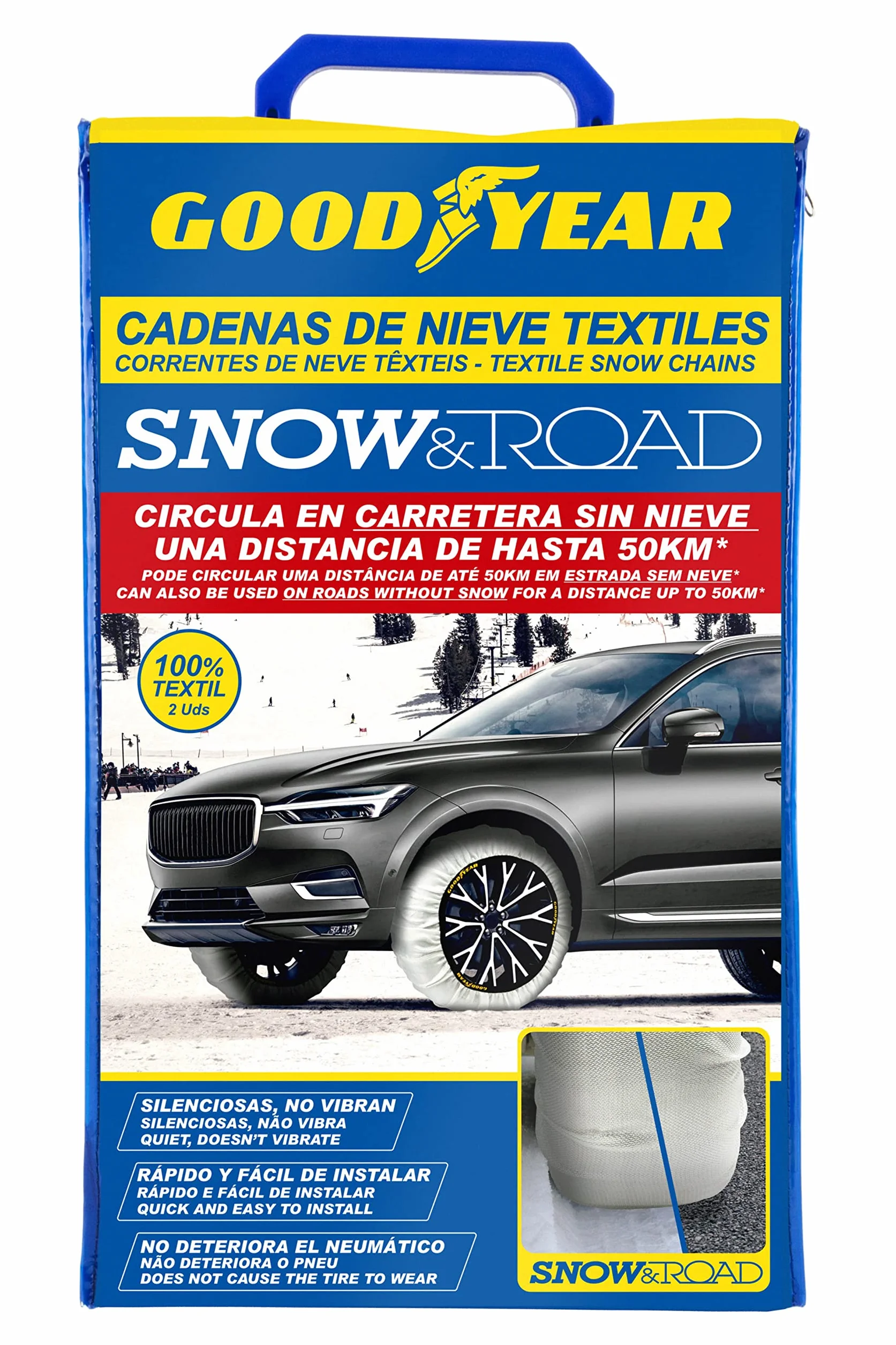 Goodyear Zestaw 2 Tekstylnych Łańcuchów Śniegowych do Samochodów Goodyear Snow & Road, Rozmiar XL
