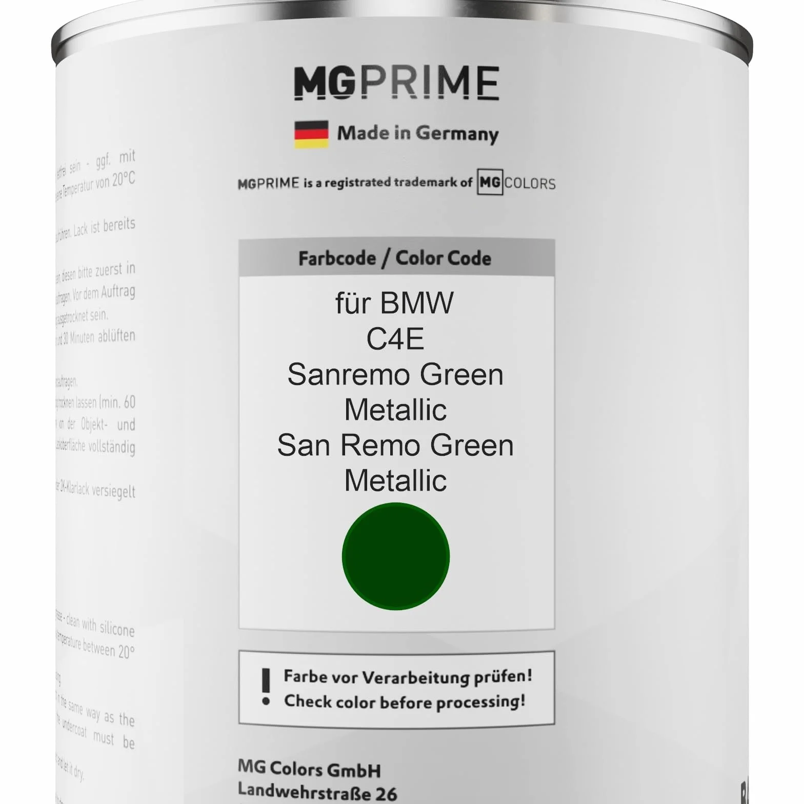 MG PRIME Lakier samochodowy Puszka gotowa do natrysku dla BMW C4E Sanremo Green Metallic/San Remo Green Metallic Lakier bazowy 1.0 litr 1000ml