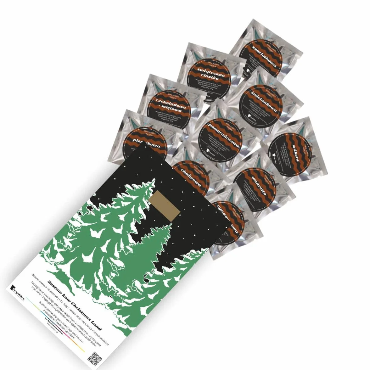 Christmas Land Box zestaw prezentowy kawa aromatyzowana PREMIUM 10szt. czekoladowy lizak 2szt.