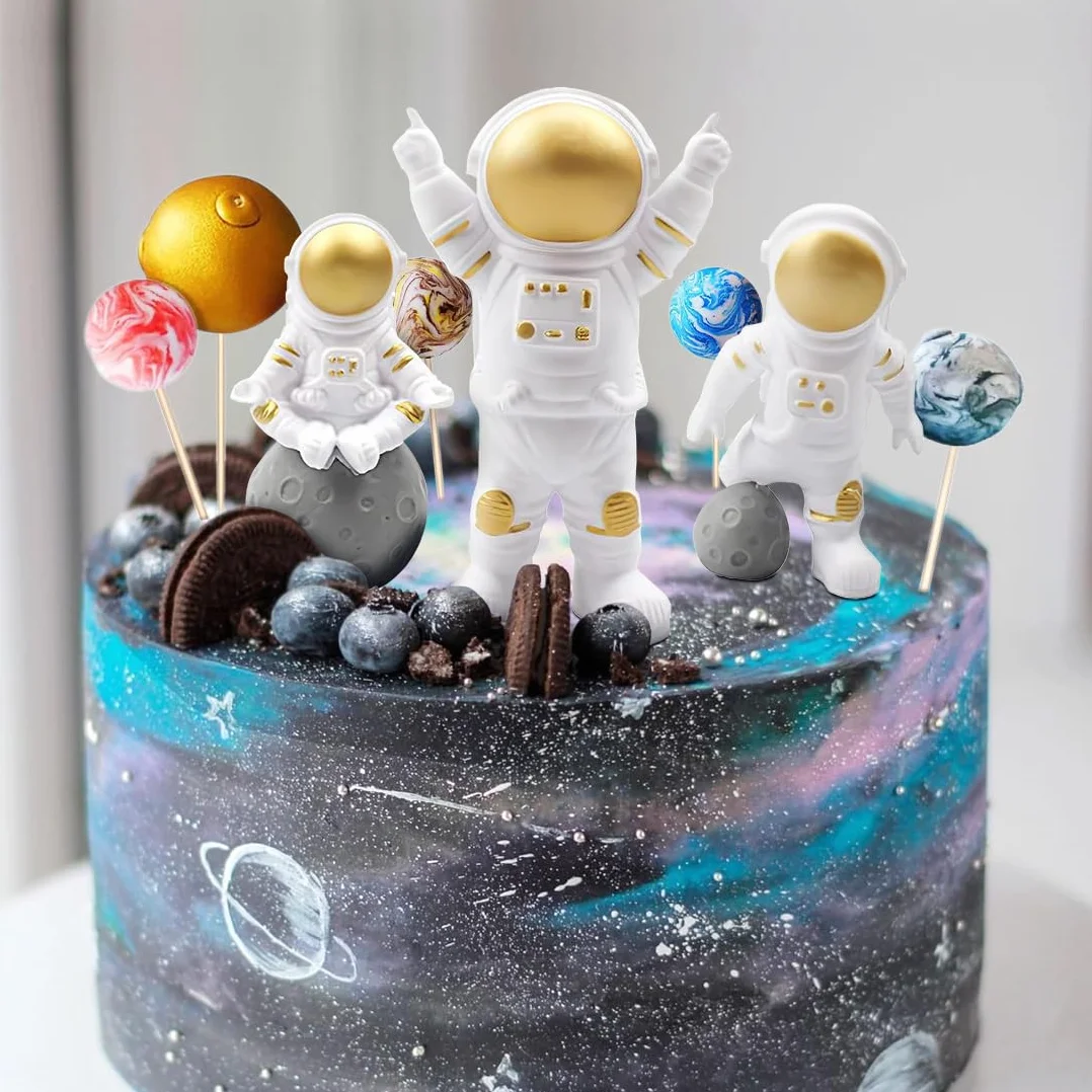 9 sztuk dekoracji na tort, dekoracja na tort astronauta, przestrzeń zewnętrzna, planety topper dekoracja dla chłopców, dziewcząt, dzieci