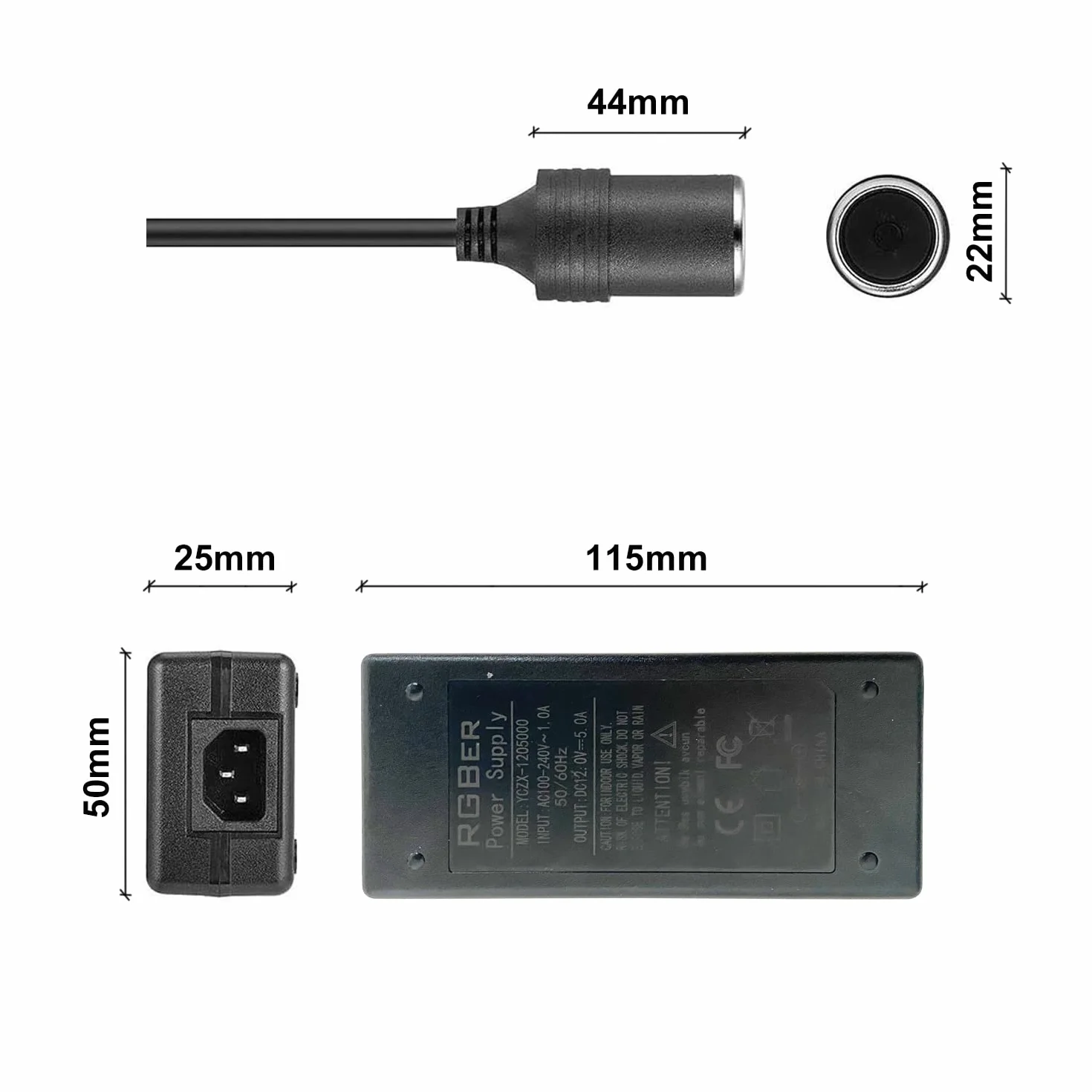 RGBer | Przetwornica napięcia 230 V na 12 V | Adapter sieciowy do gniazda zapalniczki samochodowej, nadaje się do lodówek samochodowych.