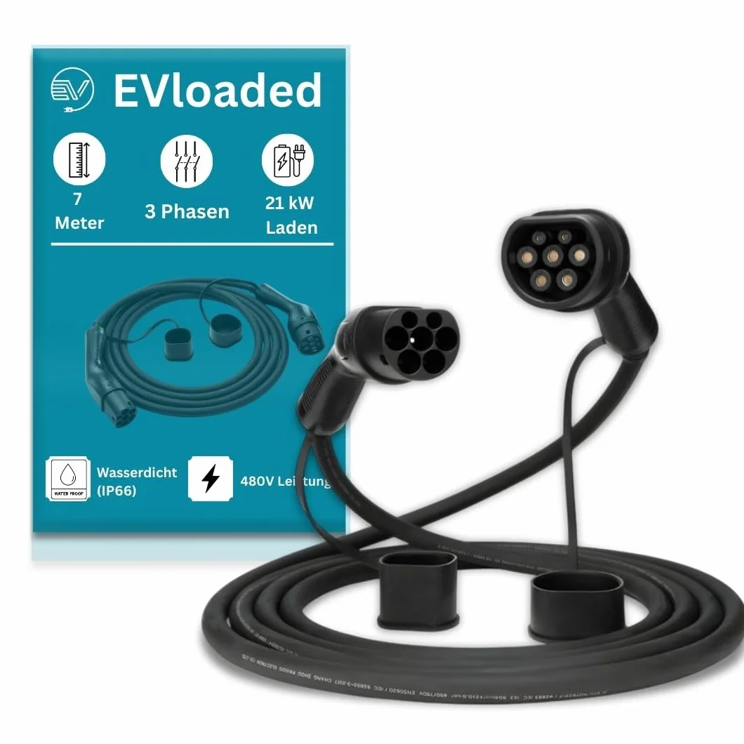 Kabel ładujący EV typu 2 32A 3-fazowy ~ 21 kW 7 m - IEC62196 EV przenośny kabel do ładowania
