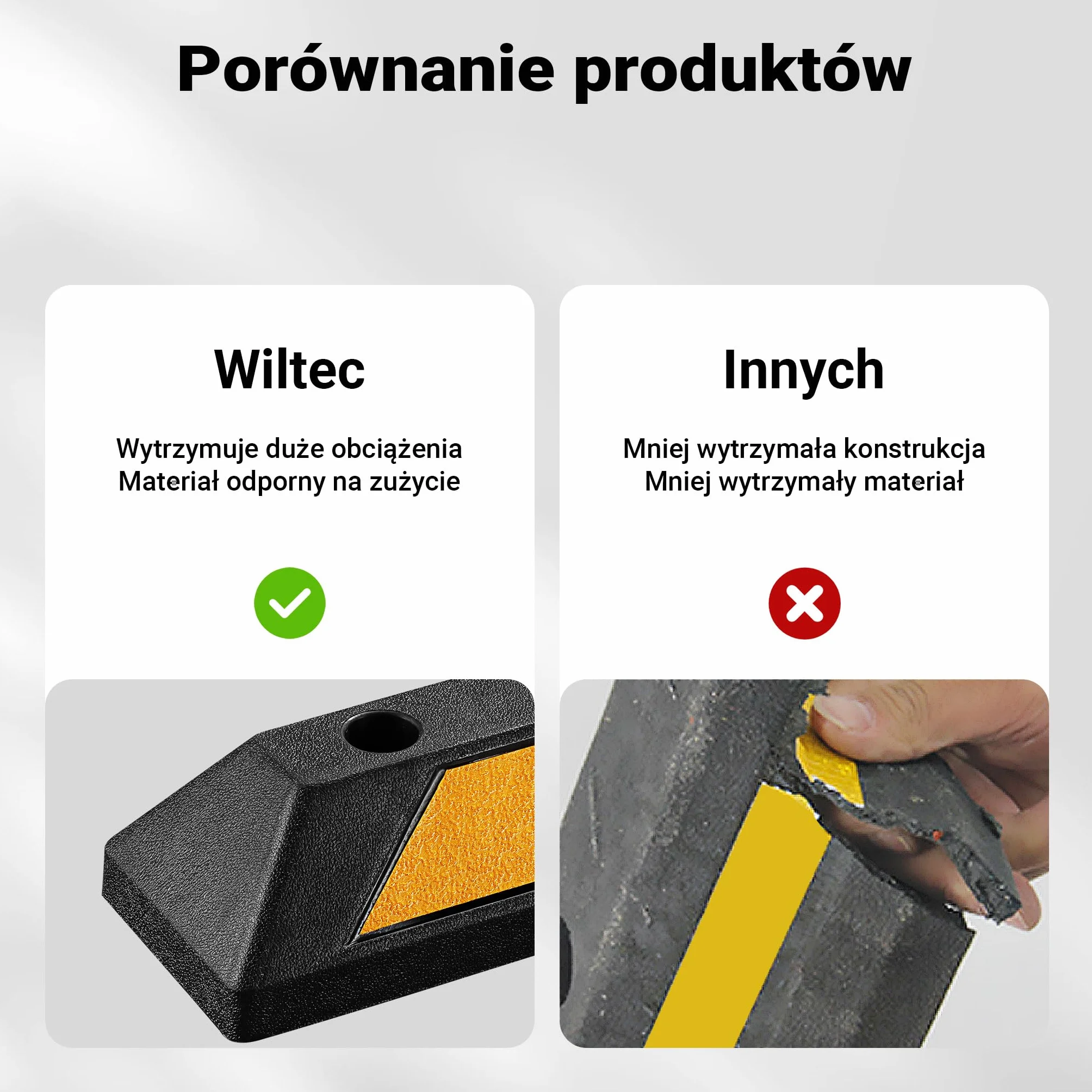 Wiltec Ogranicznik parkingowy 2 szt. 55 x 15 x 10 cm czarny z żółtą taśmą odblaskową, odbojnik gumowy do garażu i parkingu