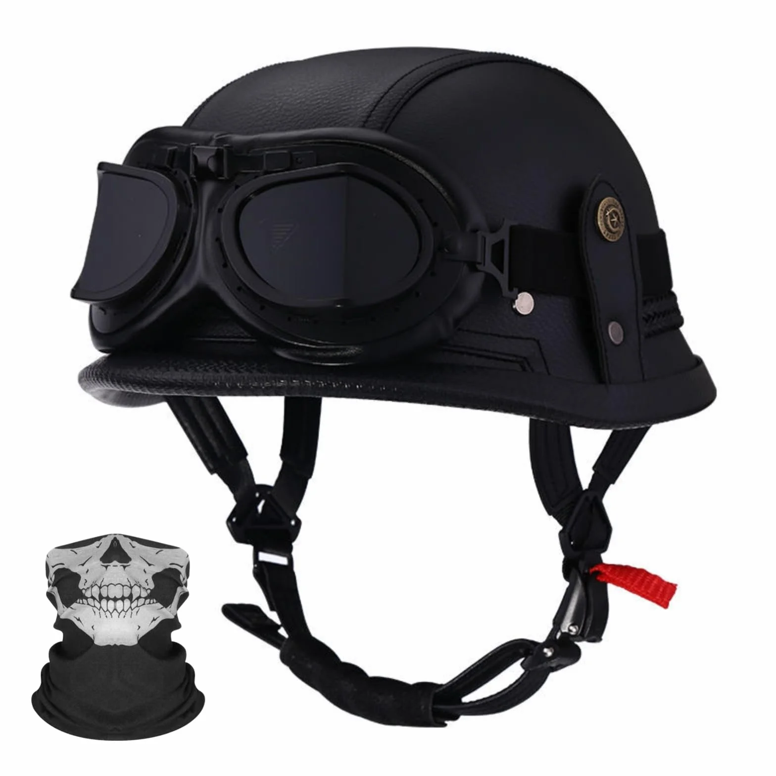 Półkask motocyklowy dla dorosłych mężczyzn i kobiet, niemiecki skórzany kask motocyklowy, vintage, półkask do hulajnogi cruisera, certyfikat ECE 10,XL (58-59 cm)
