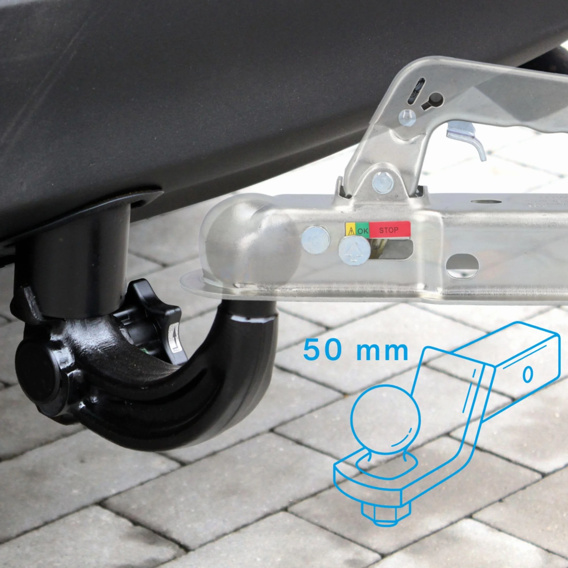 Sprzęgło kulowe do 750 kg do rury czworokątnej/60 mm