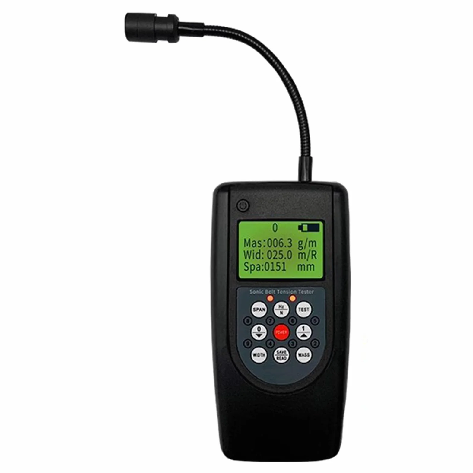 Miernik napięcia paska sonicznego – miernik napięcia akustycznego z wyświetlaczem LCD, zakres częstotliwości 10 Hz-680 Hz, regulowana sonda kierunkowa do pasów klinowych z wieloma żebrowanymi paskami