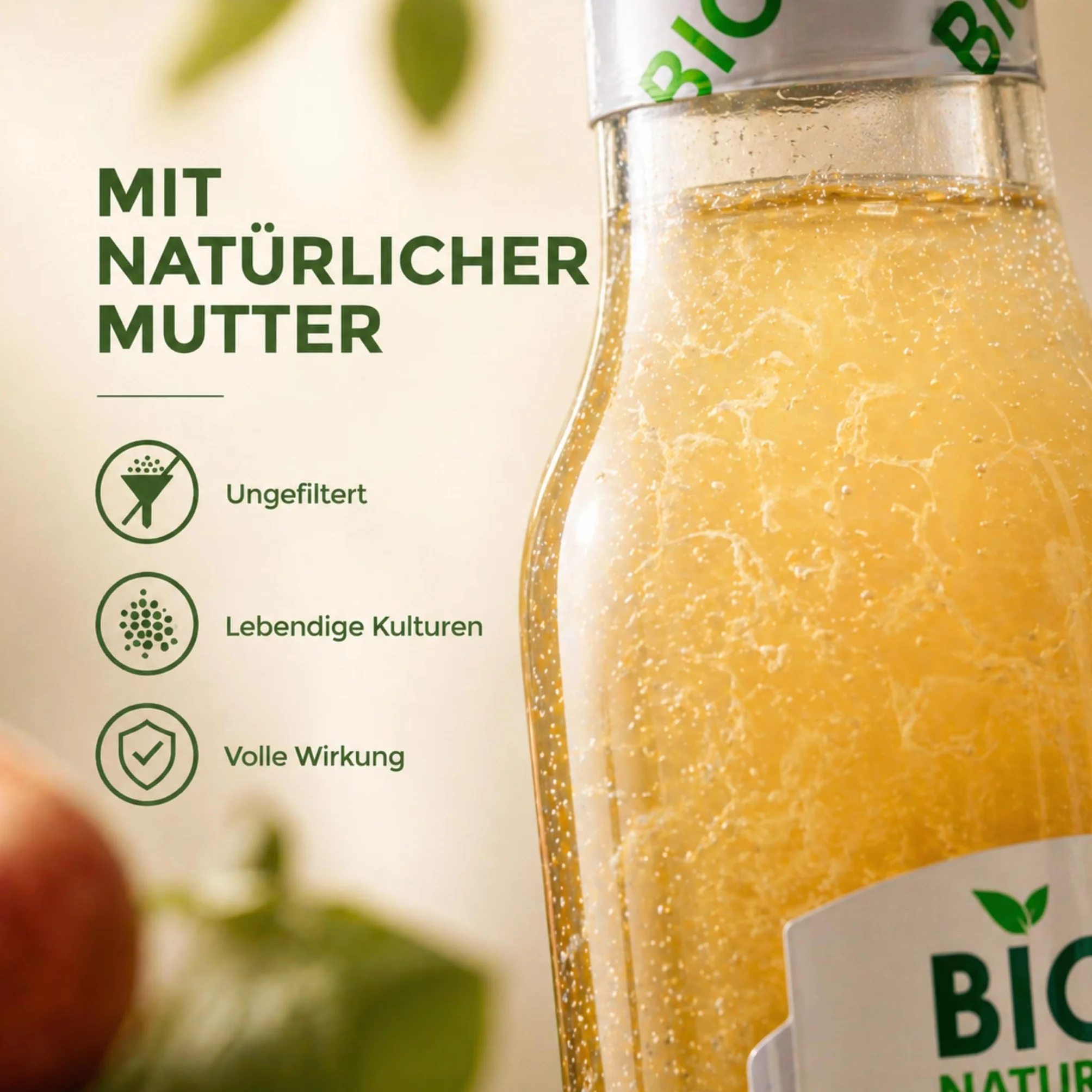 BioNaturo - Bio ocet jabłkowy, naturalny mętny 3 x 250 ml – niefiltrowany, z "matką octu", idealny do sałatek, sosów i korzyści zdrowotnych