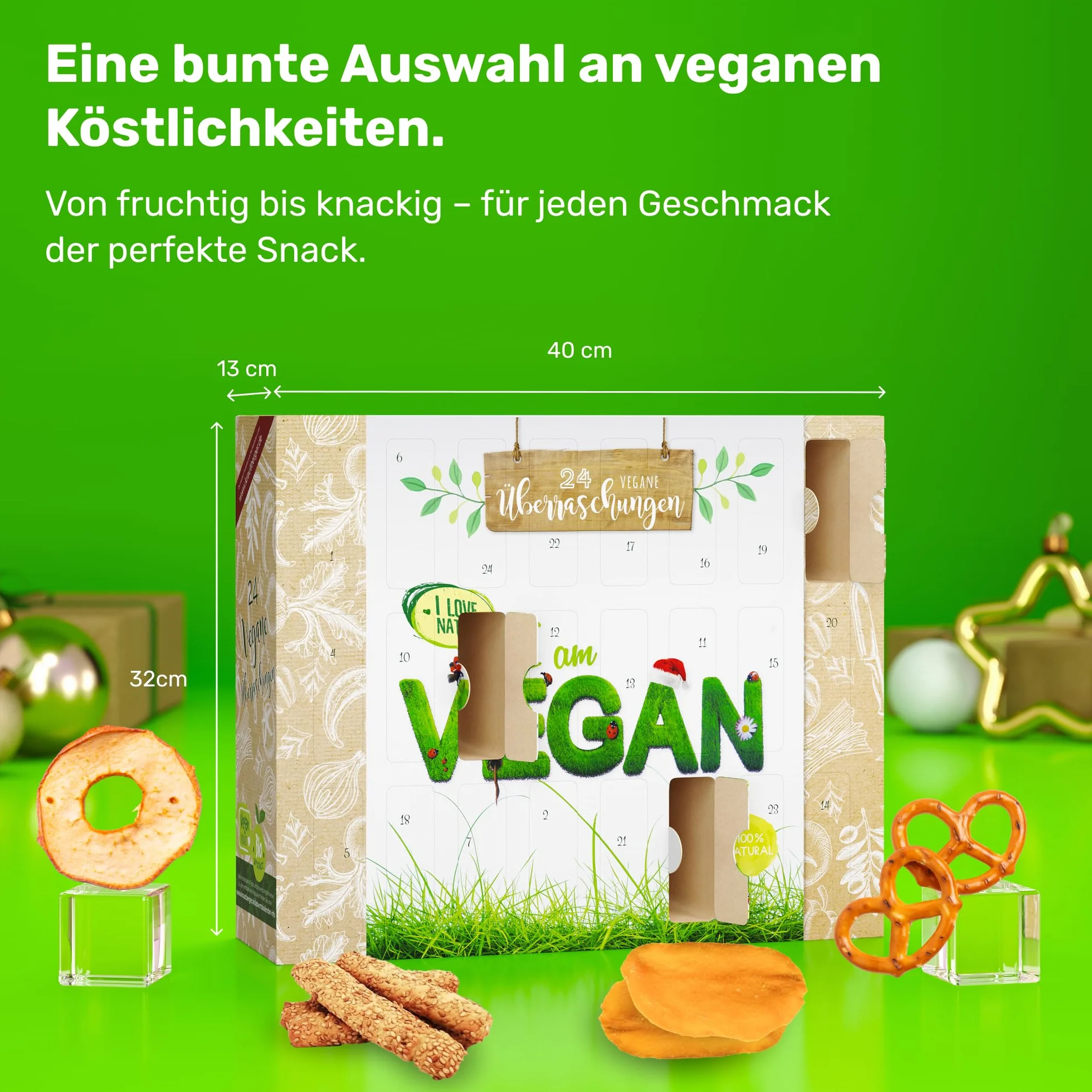 Bio Kalendarz Adwentowy 2025 Wegański [24 WEGAŃSKIE BIO PRZEKĄSKI] – Kalendarz świąteczny z przekąskami bio – kalendarz adwentowy vegan, Healthy Food & Bio Snacks (Wyprodukowano w Niemczech)