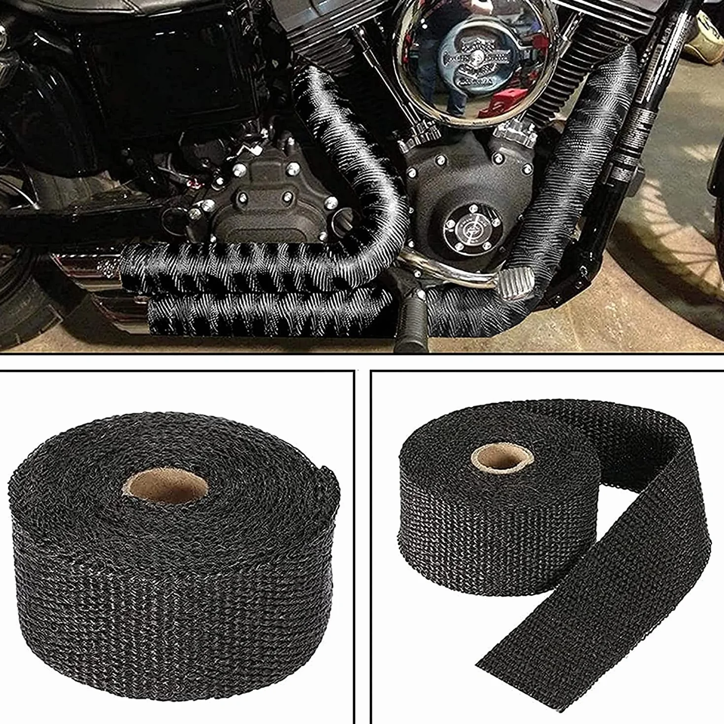 Taśma termiczna do wydechu motocykla 10 M, taśma termiczna Foneso z 10 zaciskami ze stali nierdzewnej, taśma wydechowa używana do kolektora wydechowego motocykla