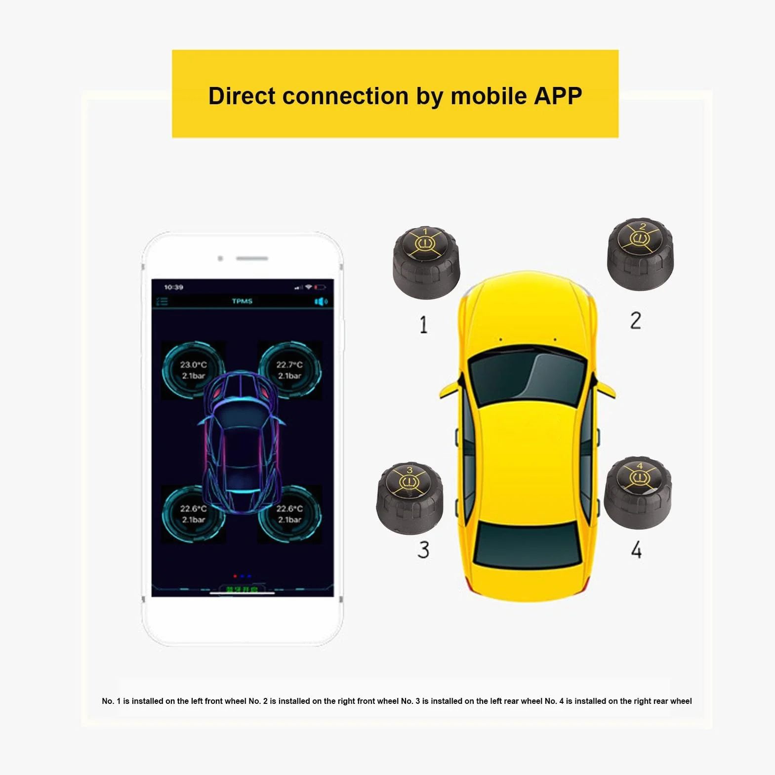 Czujnik ciśnienia w oponach Bluetooth 5.0, monitorowanie ciśnienia w oponach (TPMS) monitorowanie w czasie rzeczywistym, kompatybilny z systemem Android i iOS, wodoszczelność IP67