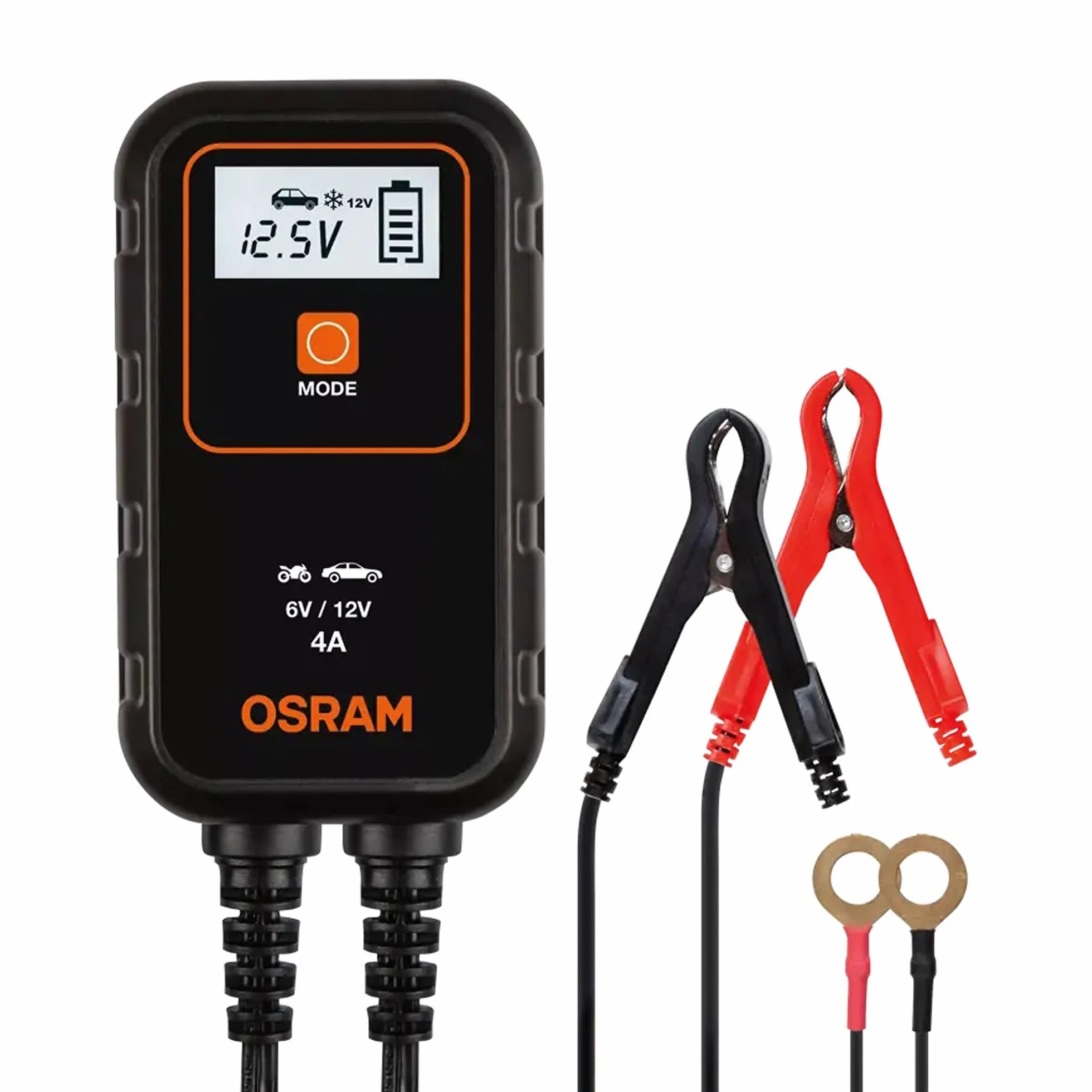 OSRAM BATTERYcharge 904, urządzenie do konserwacji akumulatorów samochodowych 6V & 12V, przenośna ładowarka do motocykli i mniejszych pojazdów