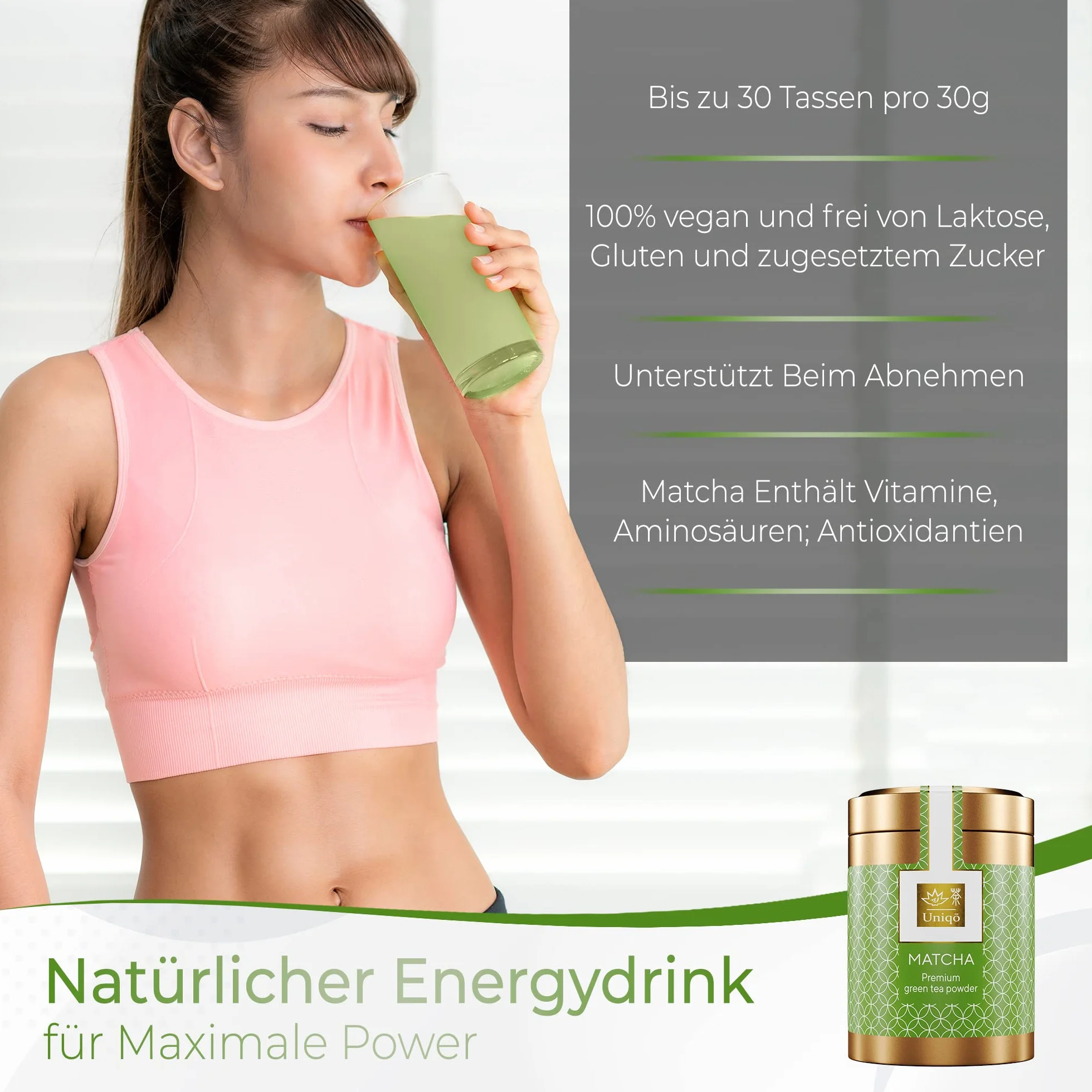 Tea Uniqo – Litchi matcha w proszku – idealny do Bubbletea, lodu lub smoothies – matcha latte w proszku o smaku liczi, bez sztucznych barwników w szlachetnej puszce