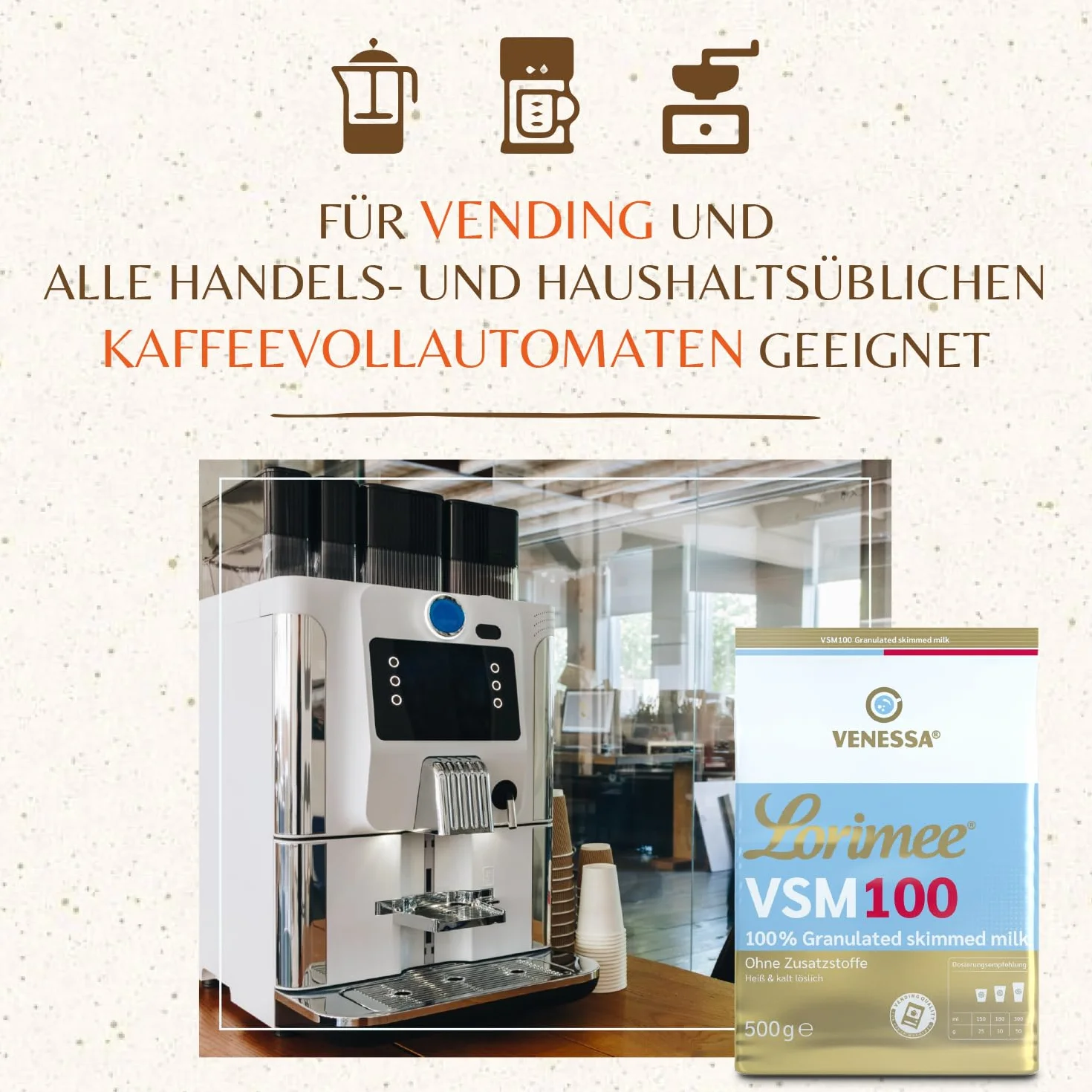Venessa VSM 100 Lorimee odtłuszczone mleko w proszku granulat 500 g Skimmed Milk do kawy