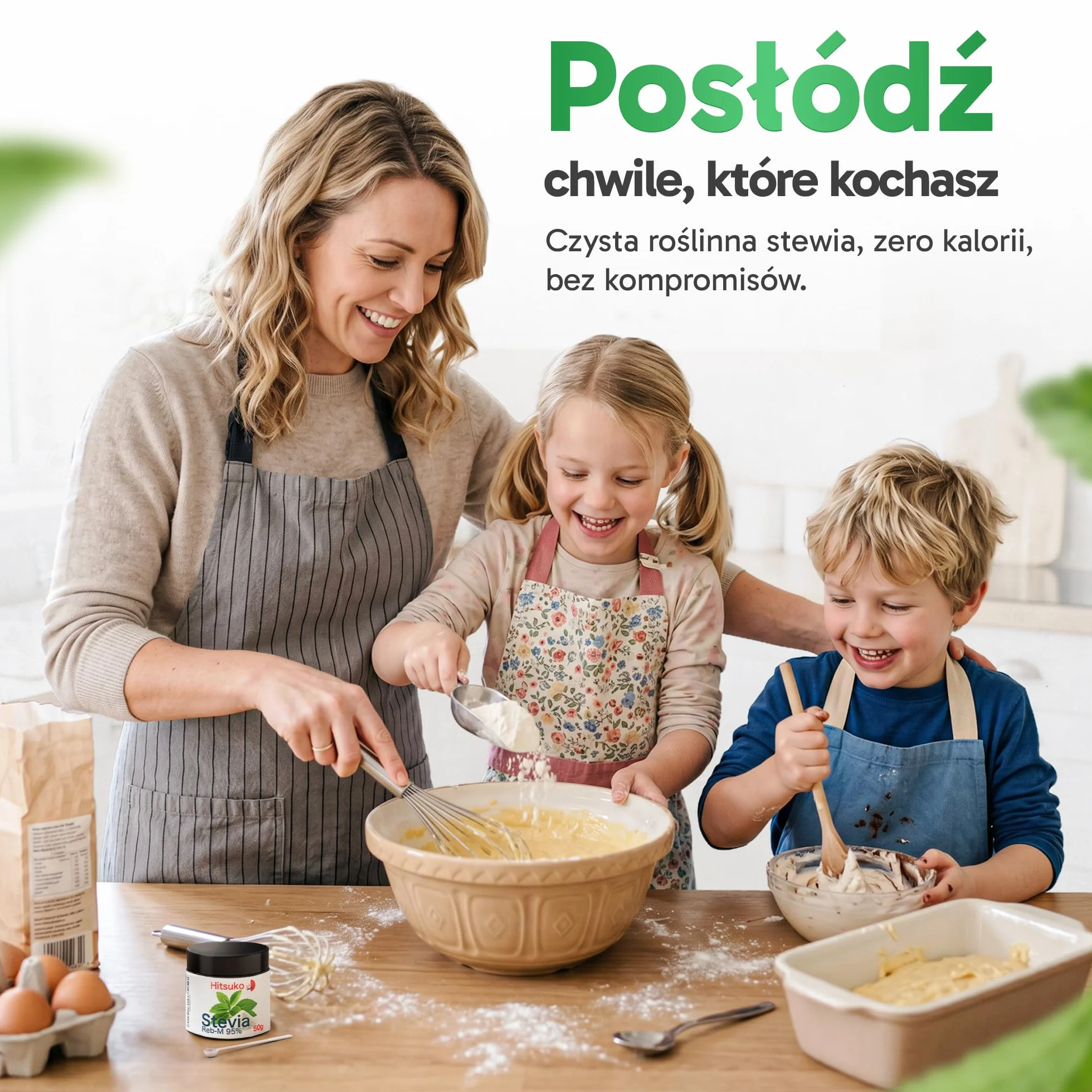 Premiumowy proszek ze stewii Reb-M 95 (50g) | Smak zbliżony do cukru | 470× większa słodycz