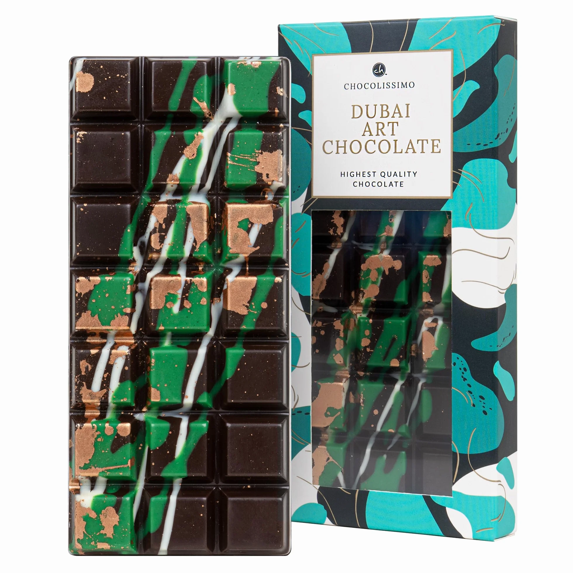 CHOCOLISSIMO - Dubai Dark Chocolate - Czekolada Dubaj, Prezent dla kobiety, dla mężczyzny, Delikatna belgijska ciemna czekolada z nadzieniem pistacjowym i ciastem Kadayif, Czekolada pistacjowa premium
