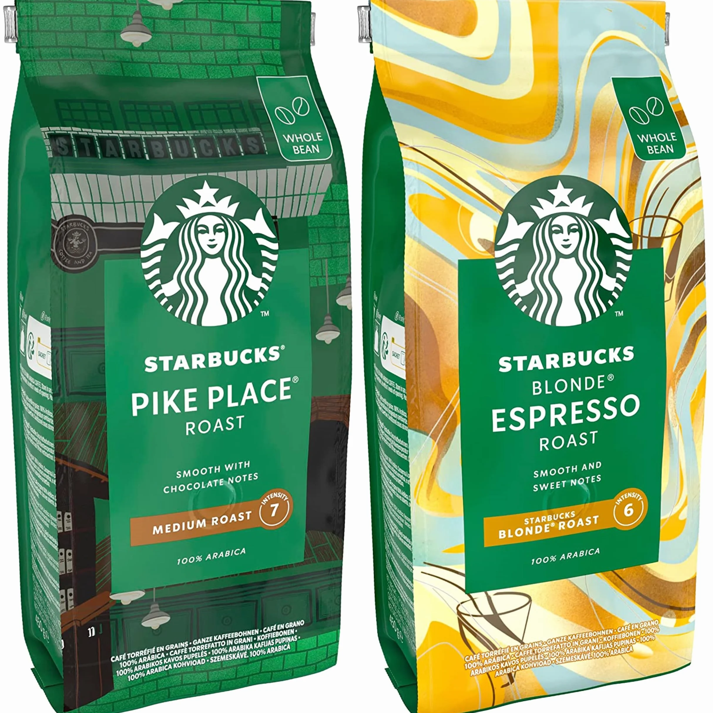 STARBUCKS Pike Place Roast, Blonde Espresso Roast Kawa Ziarnista 450g (4 sztuk w zestawie)