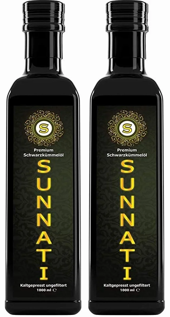 Sunnati® Olej z czarnuszki niefiltrowany, tłoczony na zimno, 100% czysty, 2 x 1000 ml (2 l)