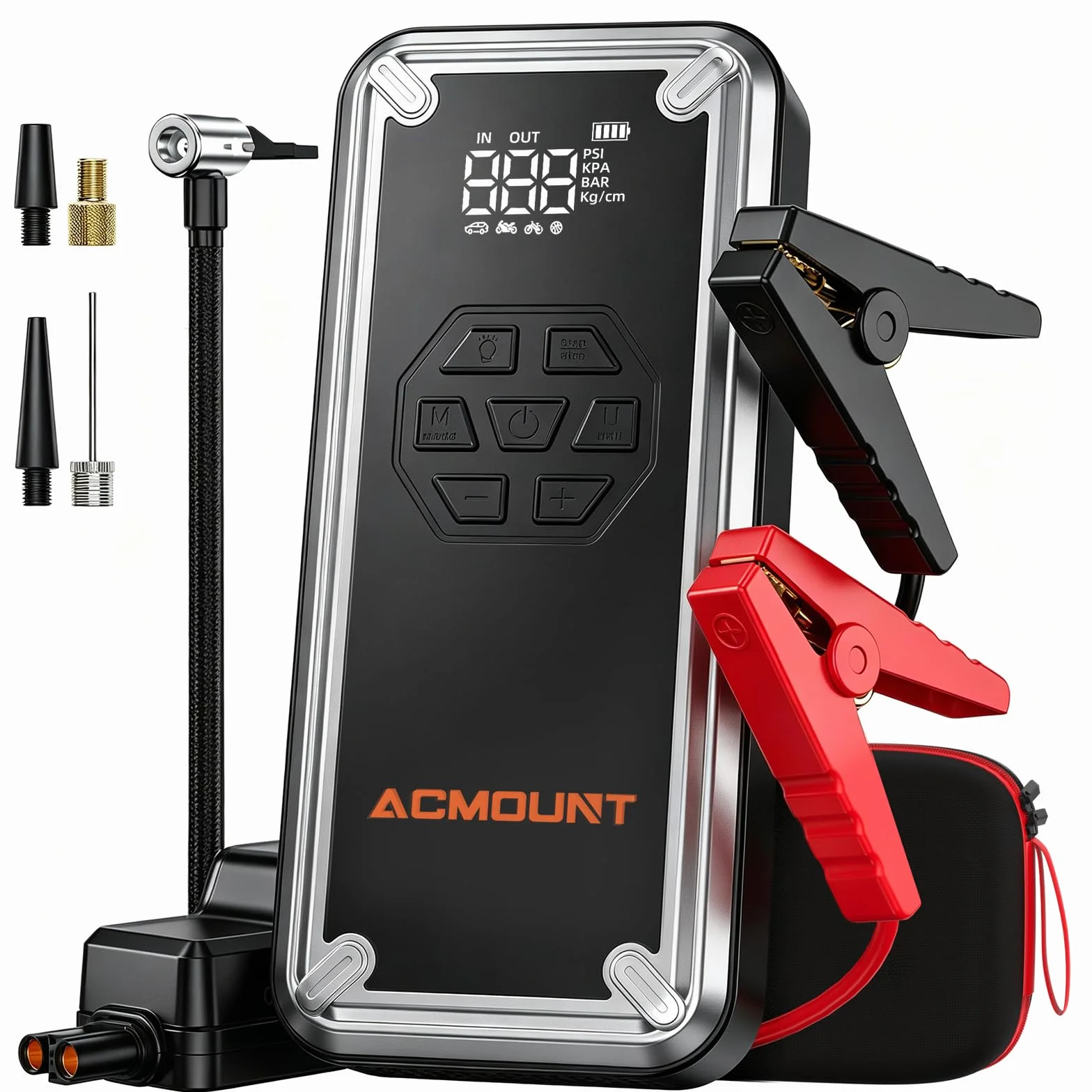ACMOUNT Booster rozrusznik samochodowy 7000 A, 23800 mAh 150 PSI rozrusznik akumulatora samochodowego ze sprężarką, przenośny start akumulatora 12 V do szybkiego ładowania 18 W, LED i LCD do benzyny