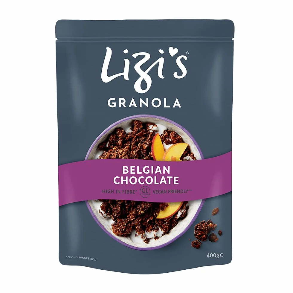 Lizis Granola Belgian Chocolate, czekoladowe musli, najlepsza belgijska czekolada, idealna do misek, śniadania i jako polewy 400 g