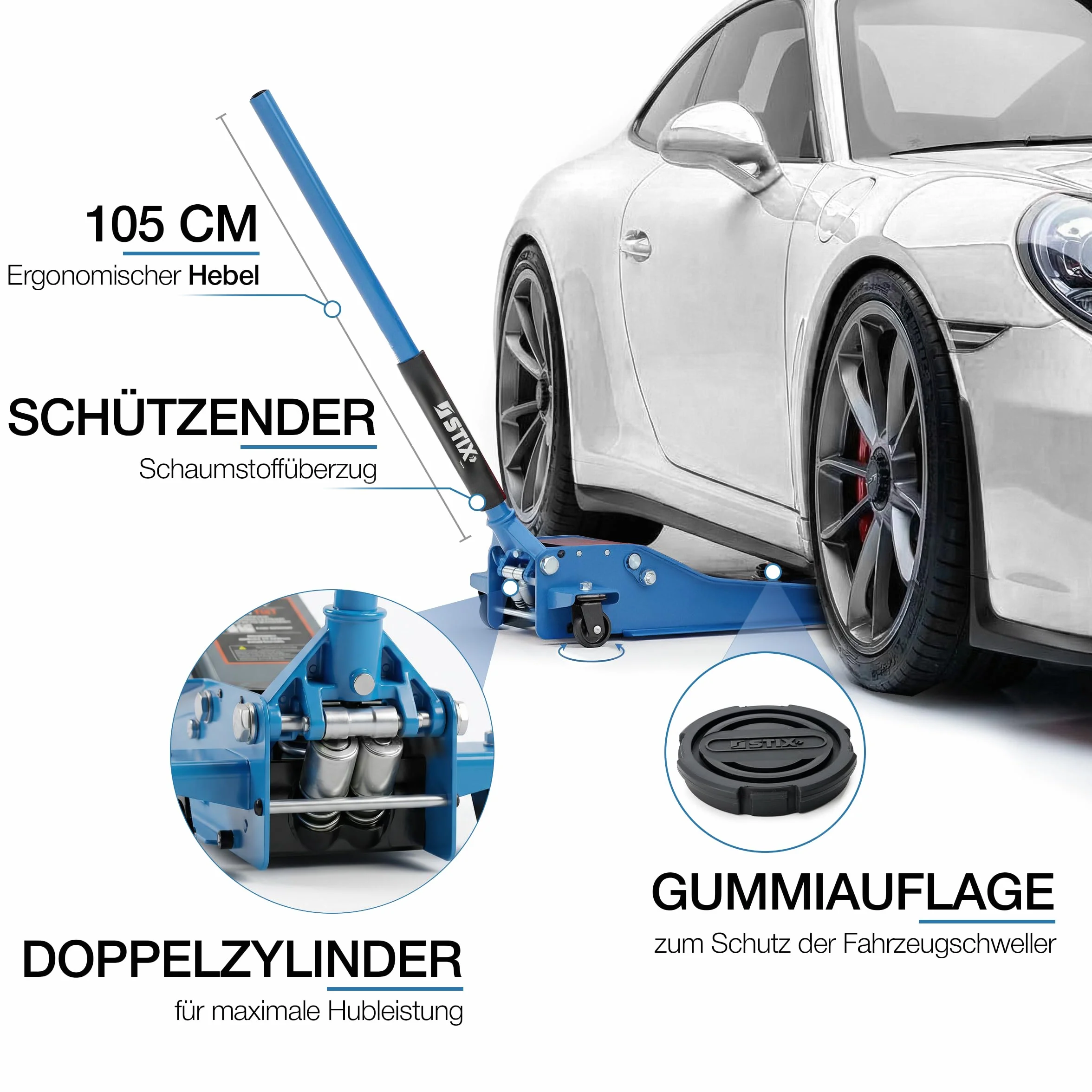 STIX Podnośnik hydrauliczny typu żaba 3T niski profil 75-505 mm z podwójnym tłokiem
