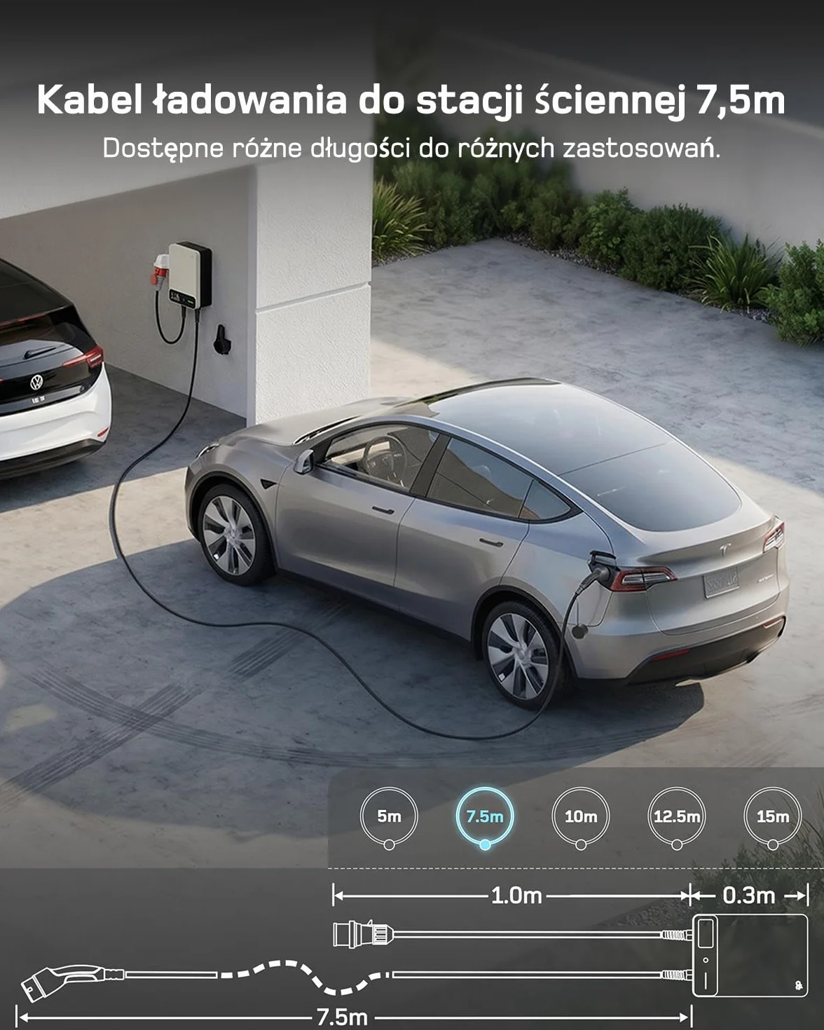 dé Skrzynka ścienna typu 2, 11 kW, z aplikacją i RFID, 6-16 A, 3-fazowa ładowarka EV, 400 V z kablem do ładowania 7 m i uchwytem na kabel do ochrony BEV/PHEV, RCD typu B i IP54, wydajna stacja