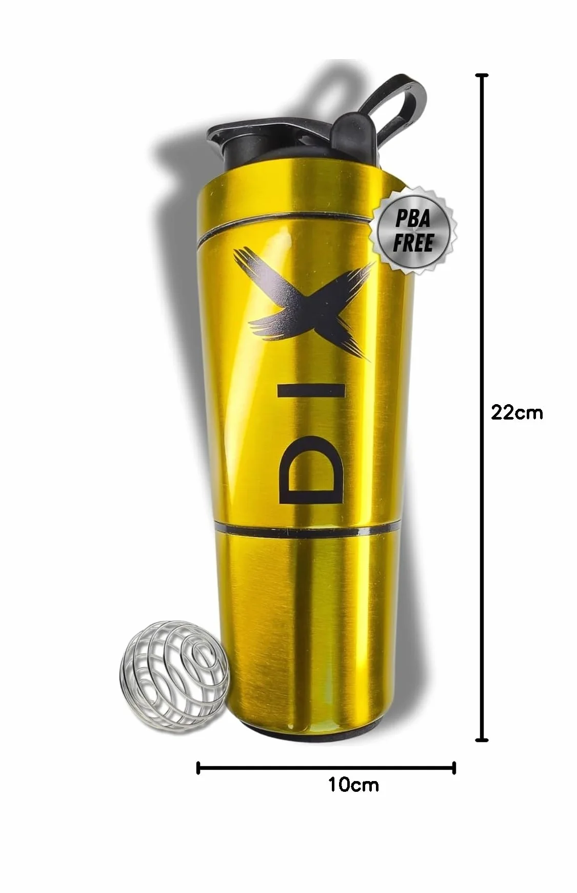 Butelka sportowa ze stali nierdzewnej DIX SHAKER proteina 750 ml z przegródką na proszek, wolna od BPA, ZŁOTA