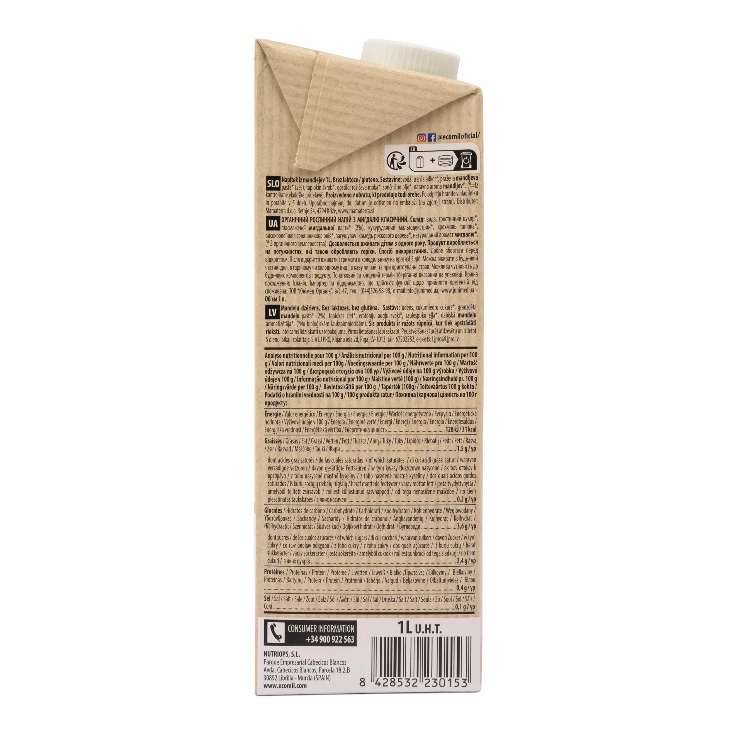 Nutriops Ecomil Almond Classic 1l