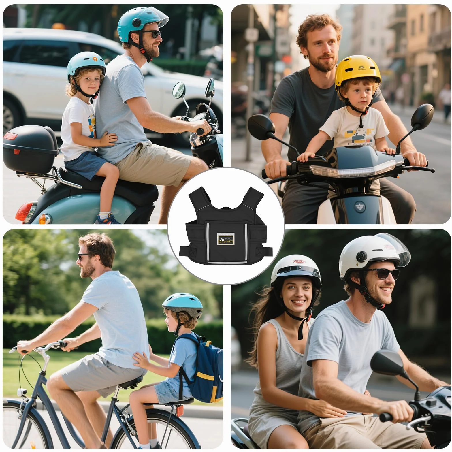 Pas motocyklowy dla dzieci (2-15 lat), regulowany pas motocyklowy dla dzieci z odblaskiem, oddychający pas bezpieczeństwa do motocykla i roweru