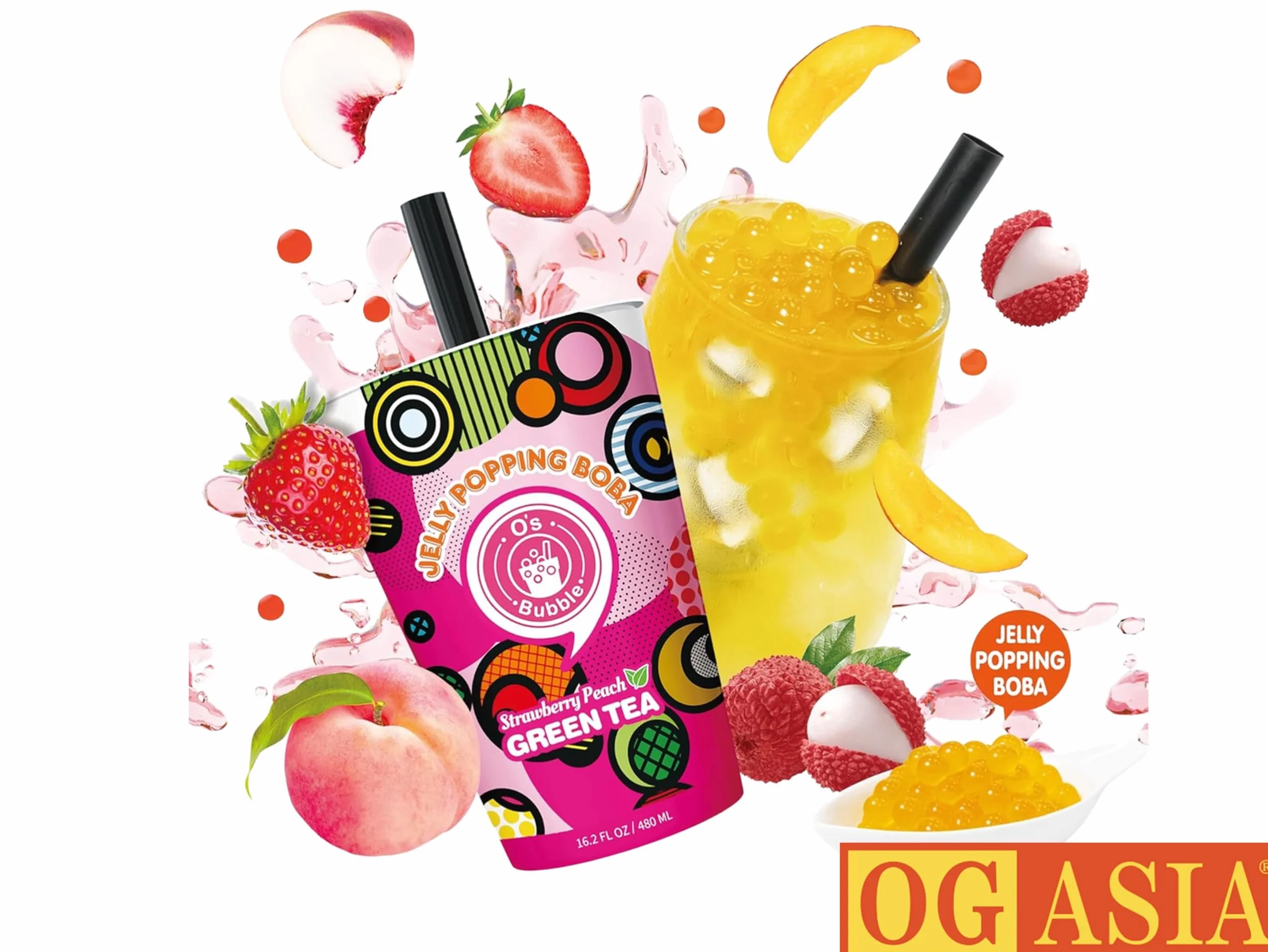 O's Bubble Tea truskawkowa brzoskwinia dwupak 2 x 480 ml wegańska bezglutenowa