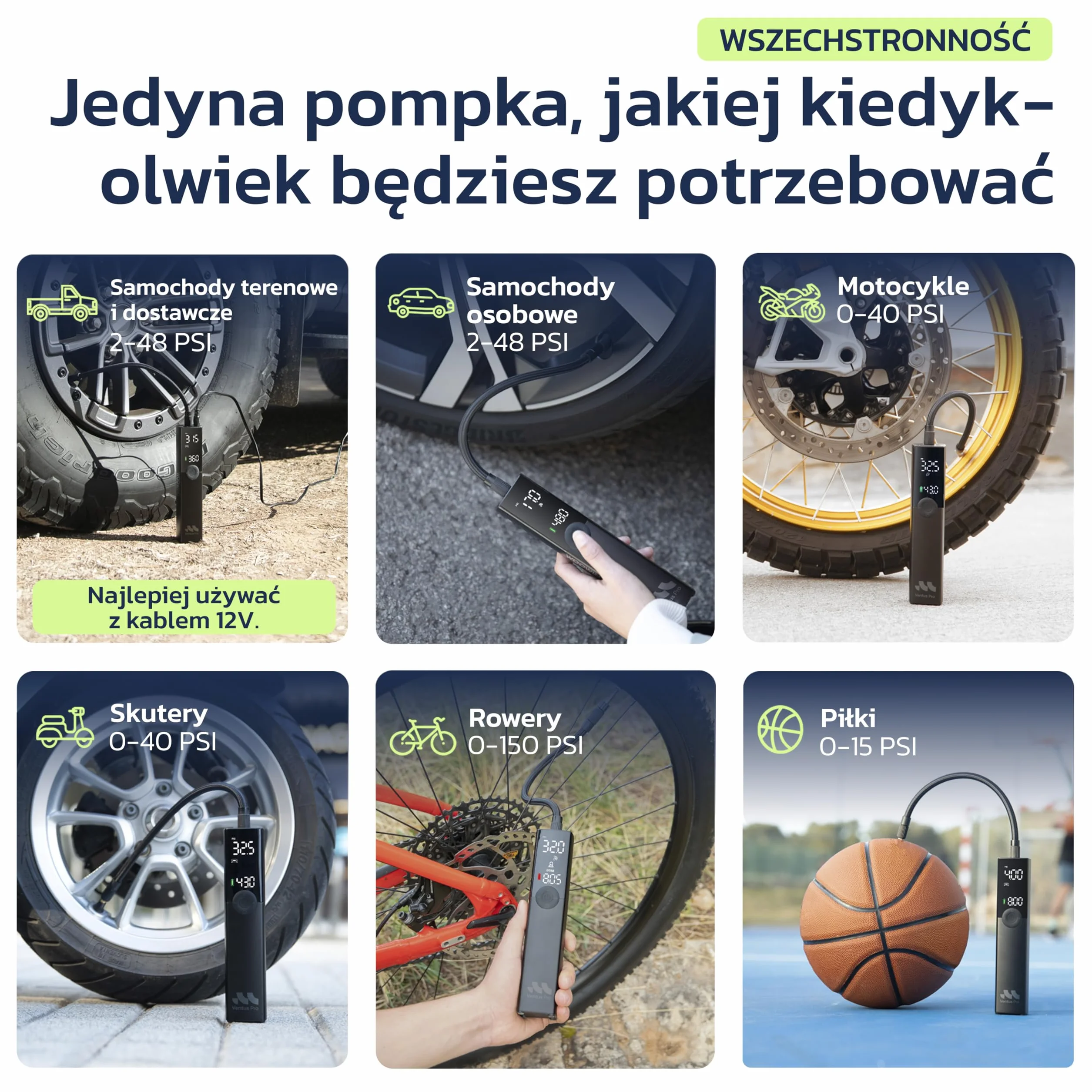 Pompa do opon 150 PSI bezprzewodowa 12 V DC automatyczne wyłączanie wyświetlacz LED