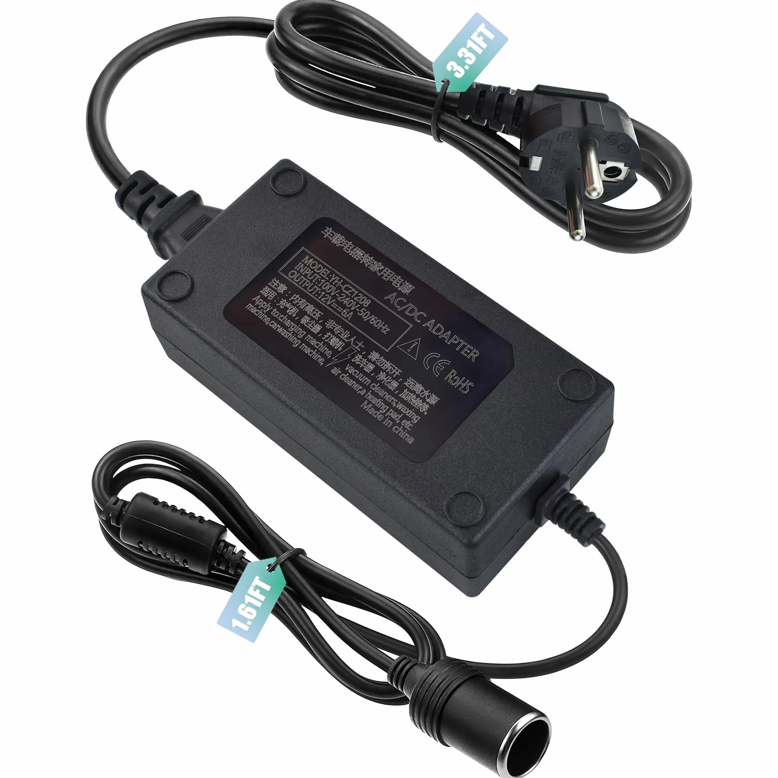 Adapter 220 V 12 V do zapalniczki samochodowej gniazdo prądu przemiennego do DC 220V do 12V 6A 72W zasilacz konwertera do odkurzacza, pompy powietrza, lodówki samochodowej