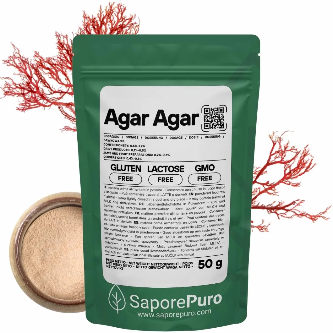 SaporePuro AGAR AGAR w proszku 50 g – Naturalny środek żelujący bez glutenu