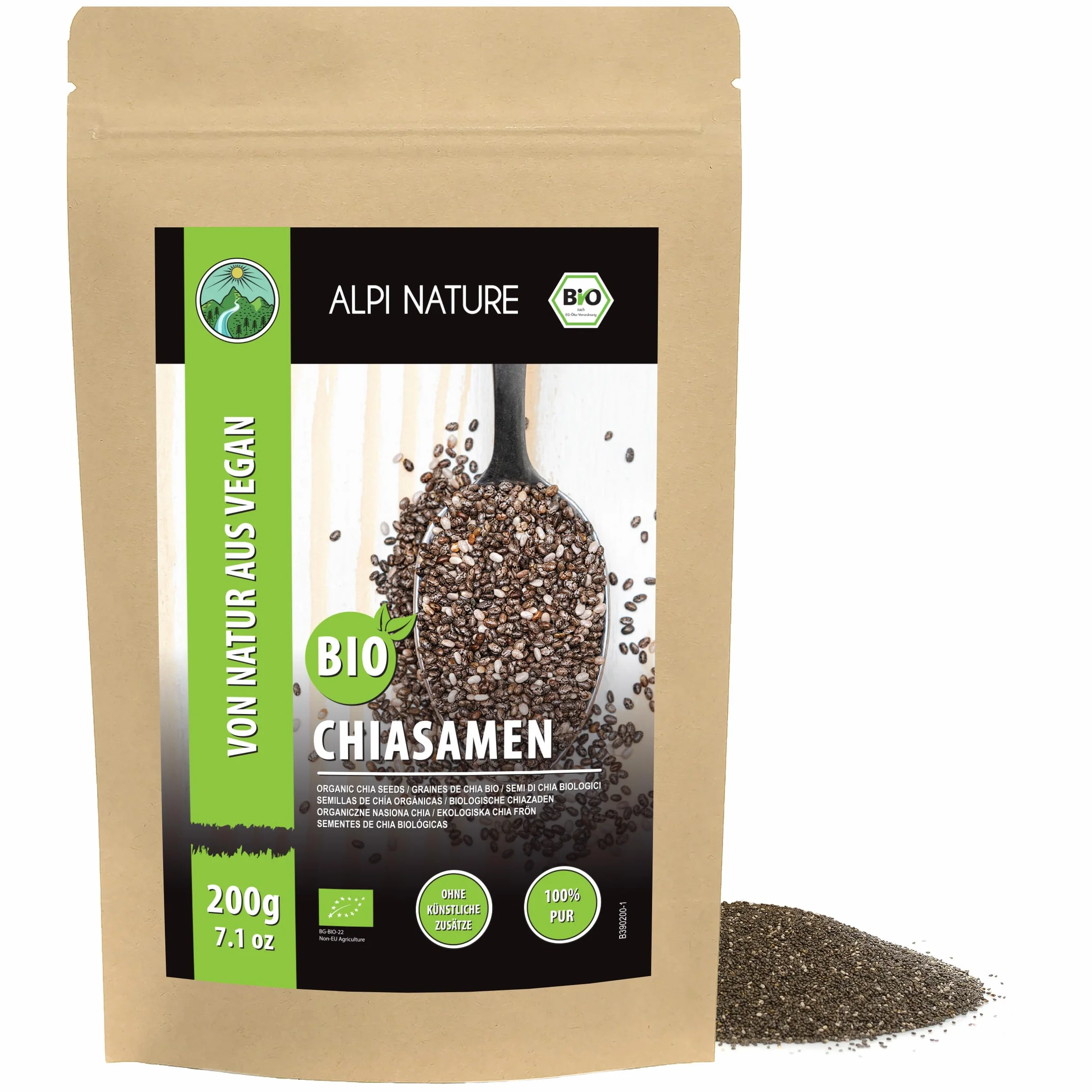 Alpi Nature Ekologiczne Nasiona Chia 200g, Całe Czarne do Smoothie i Musli