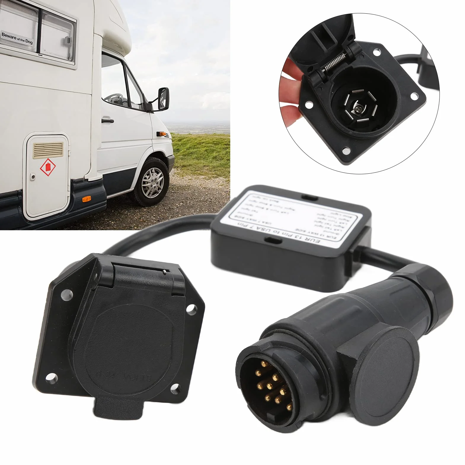 Adapter przyczepy EU 13-pin do US 7-styk, konwerter światła przyczepy