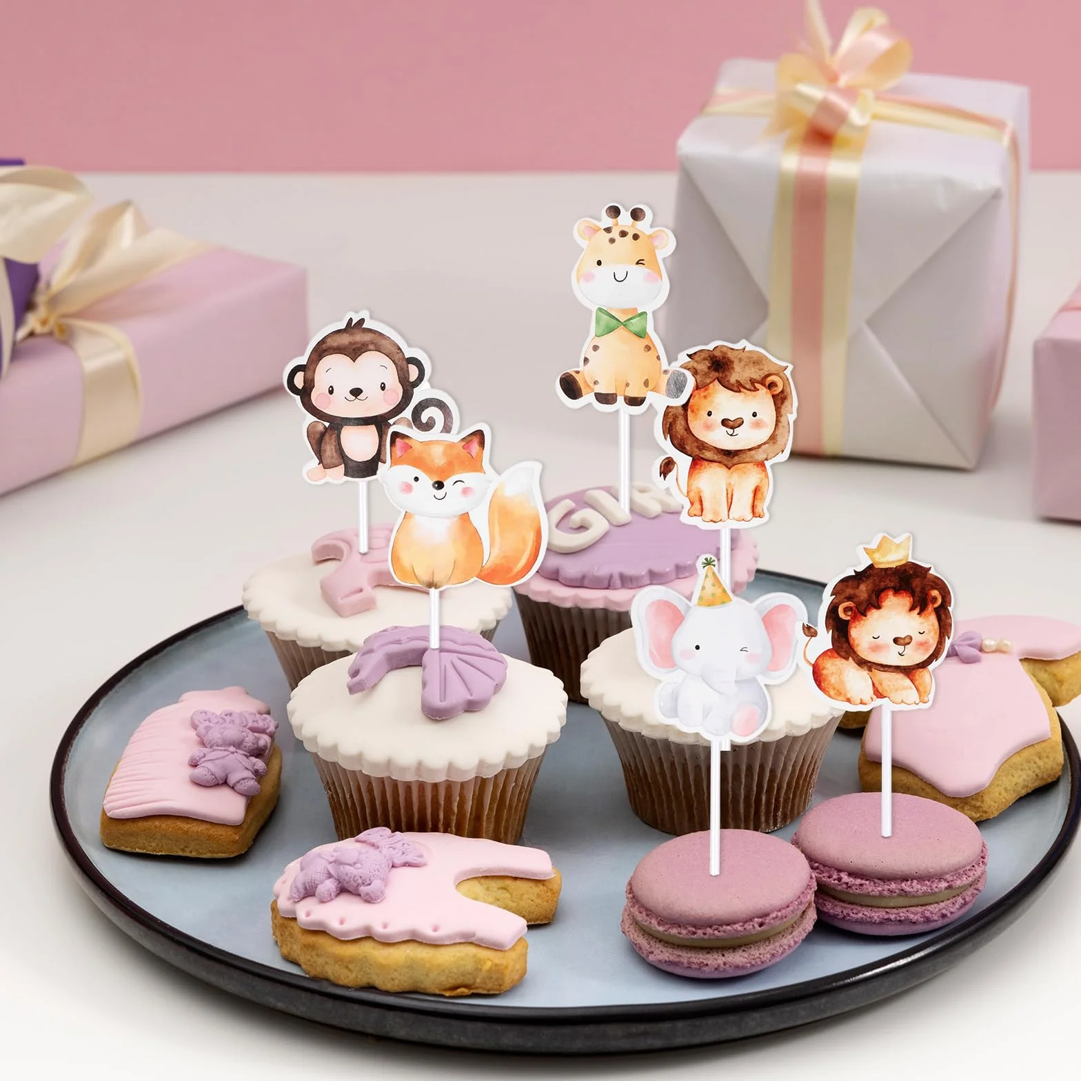 Zwierzęta dżungli toppery na babeczki safari baby shower urodziny