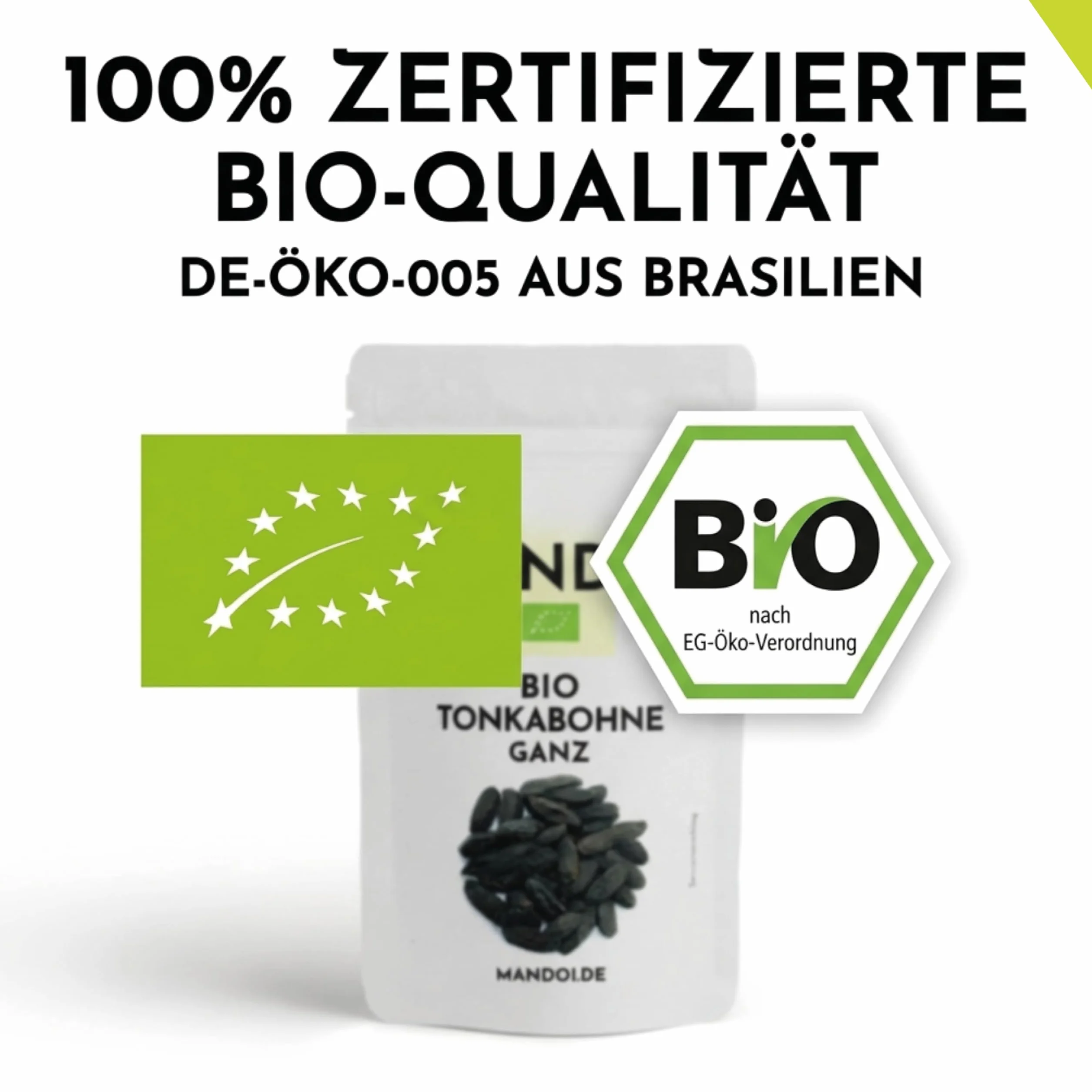 Mandoi BIO Tonkabohne ganz, 10 Stück. Premium BIO Tonkabohnen aus Brasilien. Tonka Bohne Gin Gewürze