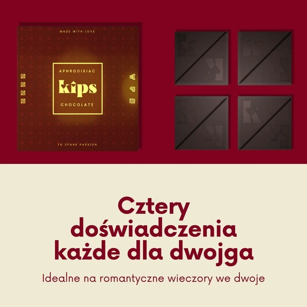 kips Czekolada gorzka dla par | Maca, Ashwagandha, Muira Puama, nasiona granatu | Prezent dla partnera | Made in Germany | 1 pudełko – 4 porcje – 100 g