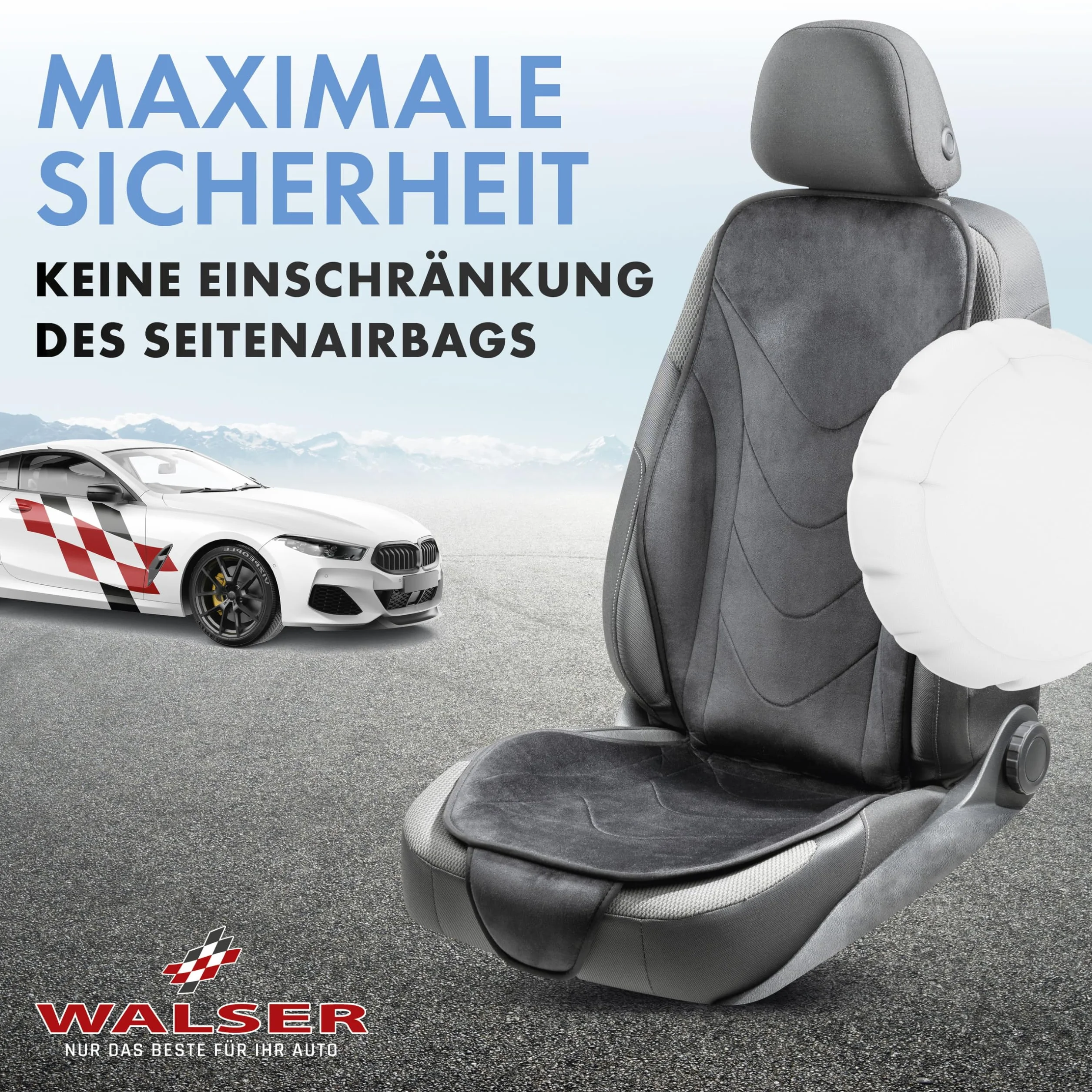 Walser Nakładka na fotel samochodowy Air Flow, ergonomiczny ochraniacz na siedzenie, ochrona okolic lędźwiowych, uniwersalna nakładka na siedzenie do samochodów osobowych, kolor: czarny 13983