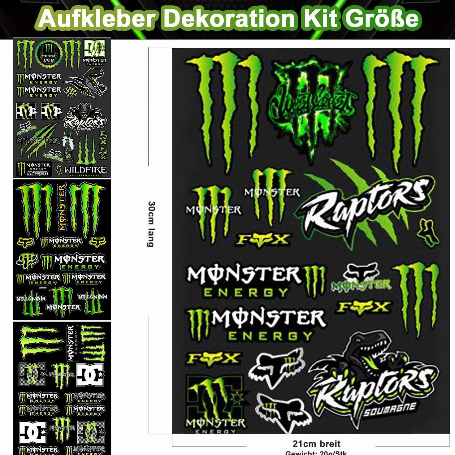 4-częściowy zestaw naklejek Monster Energy na motocykl, fajny kask motocyklowy – wysokiej jakości naklejki na motocykl, deskorolkę, samochód i rowery terenowe (A、B) (A)