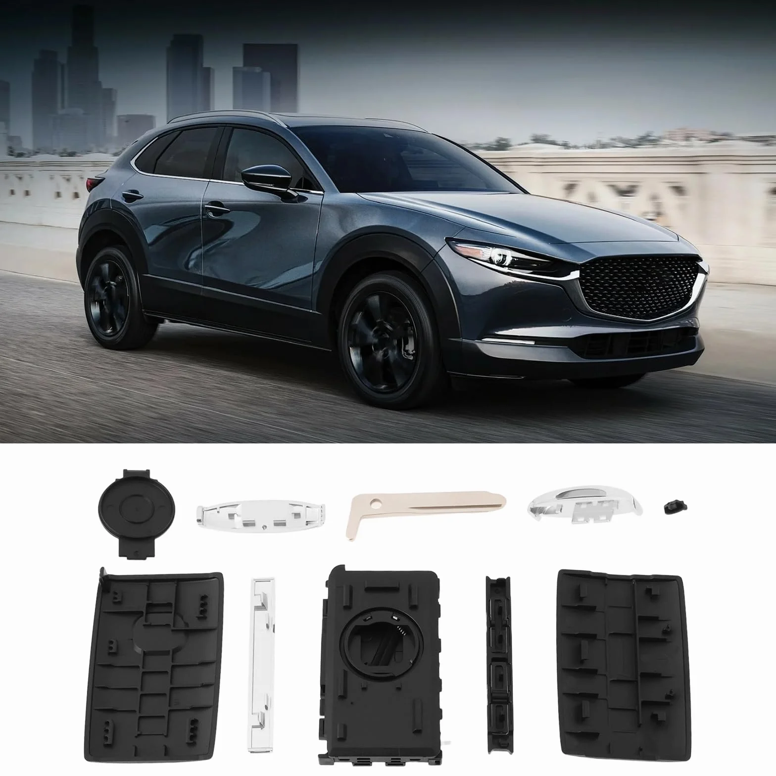 ECSiNG Samochodowa obudowa kluczyka z 4 przyciskami kompatybilna z Mazda CX-3 CX-30 2020-2021 CX-5 2019-2022 CV