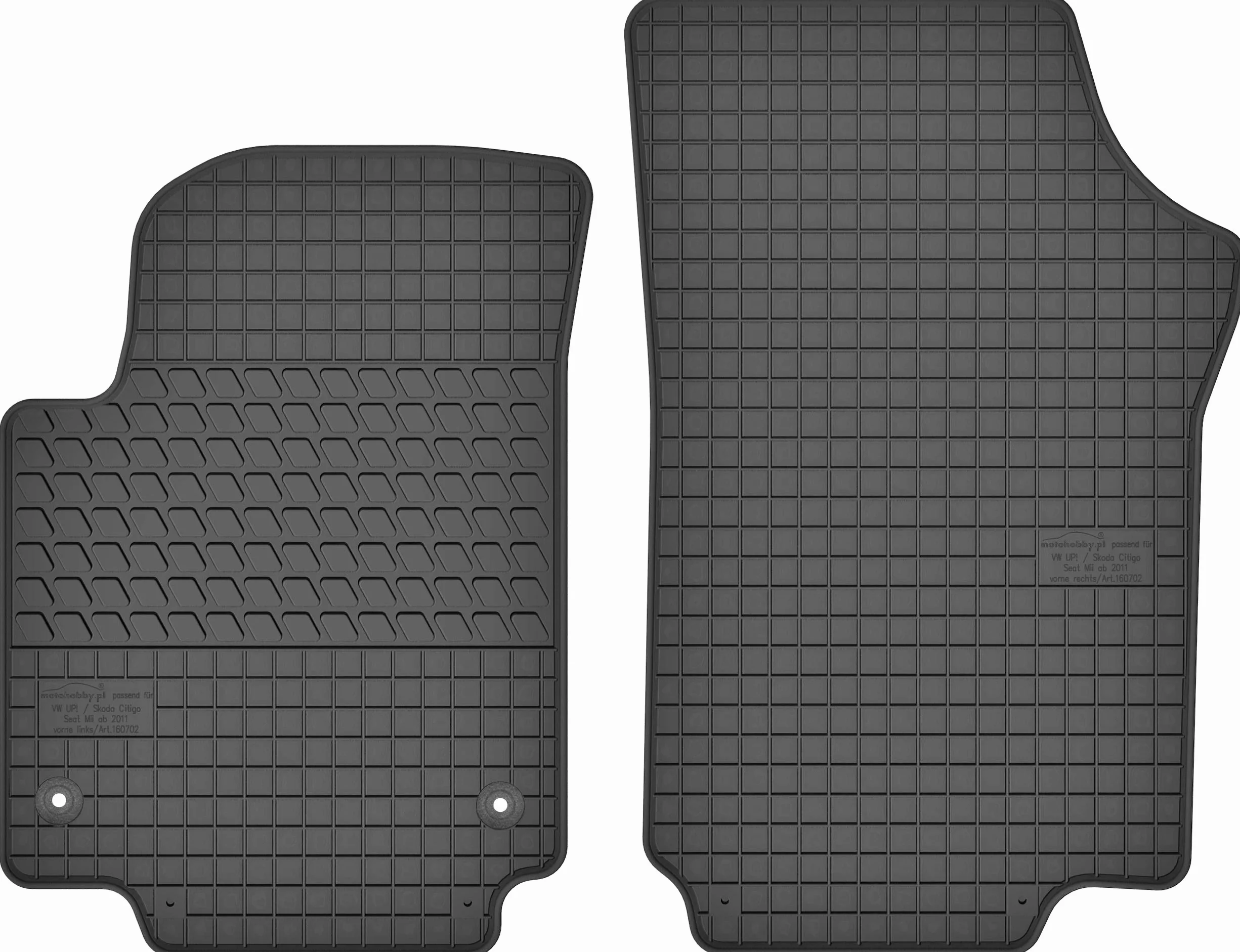 Przednie gumowe dywaniki samochodowe dedykowane do Skoda Citigo/Seat MII/VW Volkswagen UP! (od 2011)