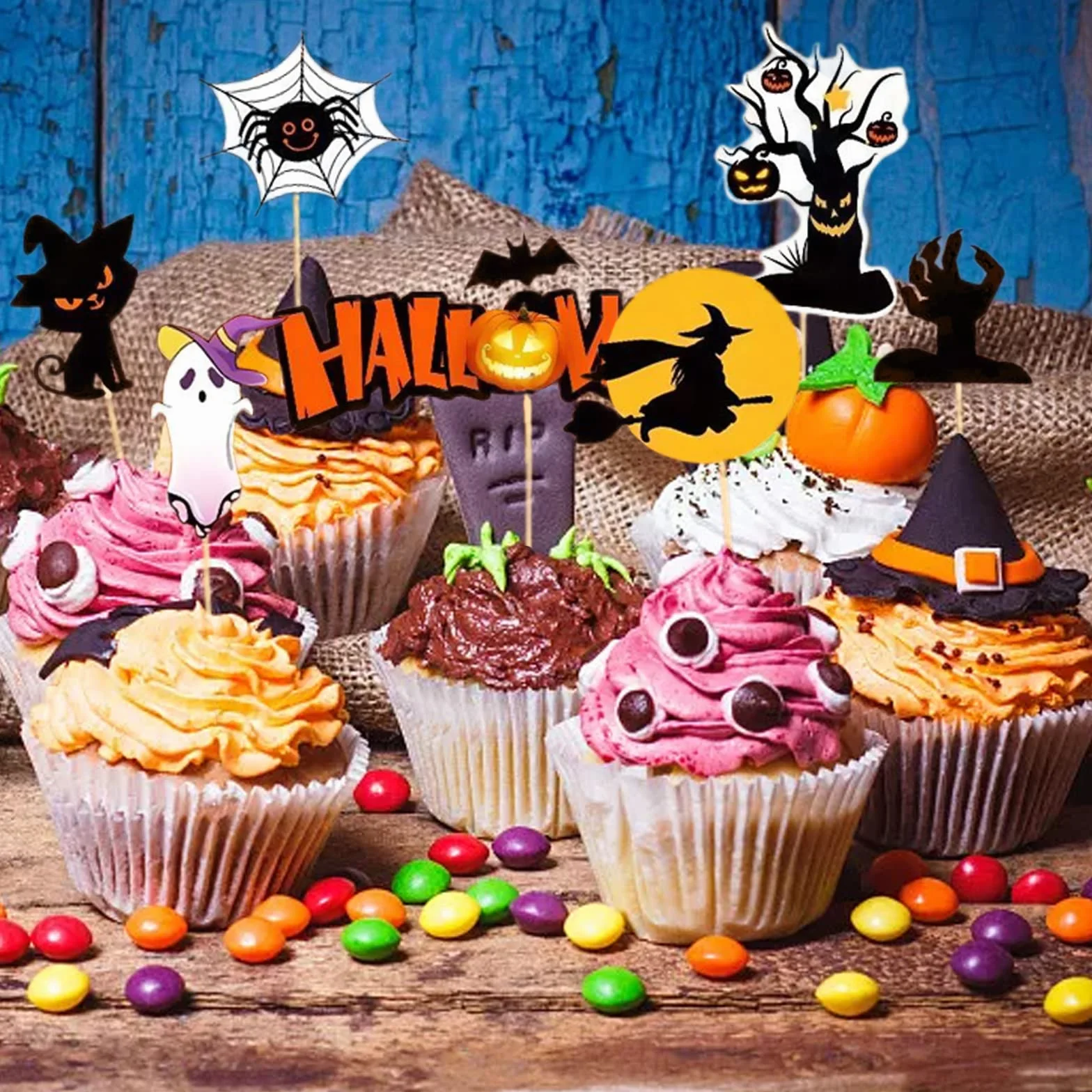 GoldRock Ozdoby na Halloween 14 sztuk - Dynia Kapelusz Czarownicy Nietoperz Nóż Nagrobny Dekoracja Imprezowa