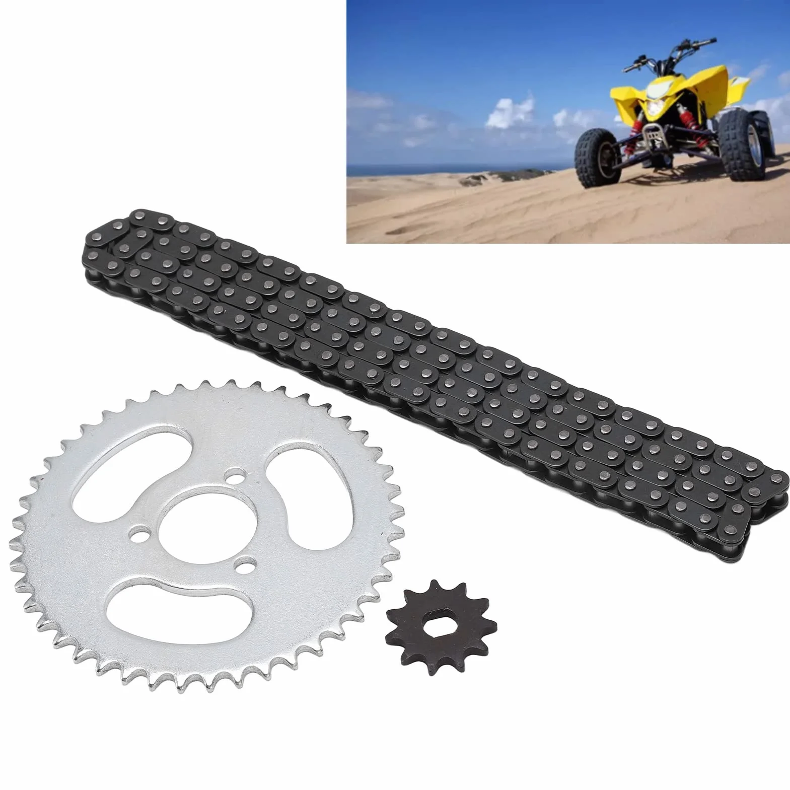 Zębatka Tylna 29mm T8F11T Zębatka Przednia T8F116 Zestaw łańcuchów Sekcji do Zmodyfikowanych Gokartów, Quadów i Mini Motocykli,Akcesoria do modyfikacji rowerów elektrycznych