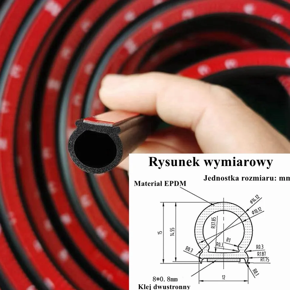 10-metrowa gumowa taśma uszczelniająca z EPDM, 14 mm x 12 mm, duża uszczelka do drzwi samochodowych w kształcie litery D, dźwiękoszczelna gumowa uszczelka uszczelniająca, wewnętrzna uszczelka