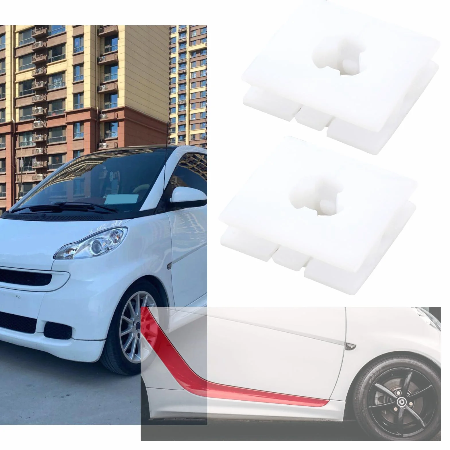 Plastikowe kwadratowe klipsy mocujące z progu bocznego, kompatybilne z Smart Fortwo 451 i kompatybilne z Audi New A4L B9, 20 szt., białe