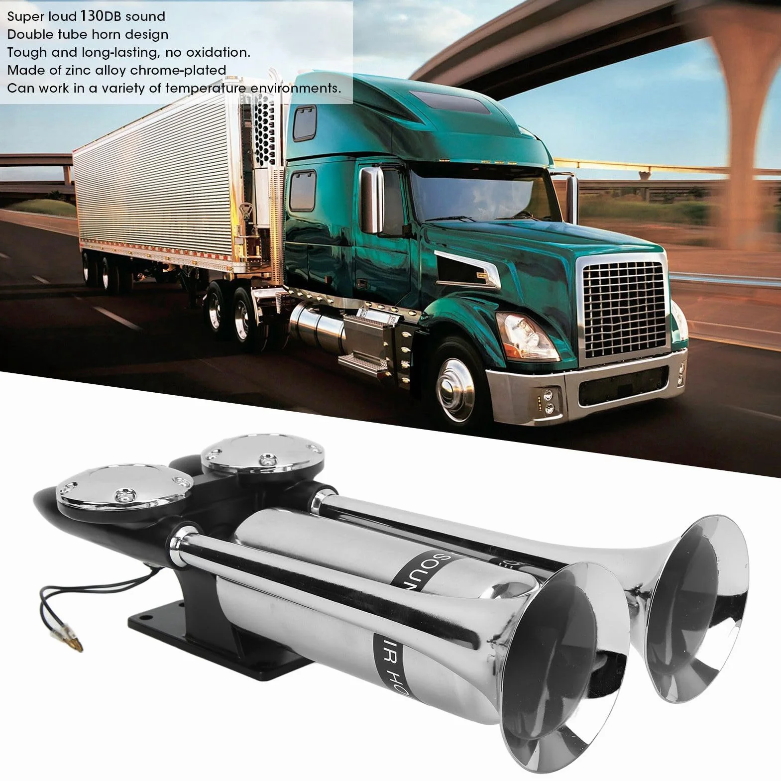 Air Horn dla Ciężarówki, Zestaw 12V/24V 300dB Dual Trumpet Super Loud Train Horn Kit, Chromowany Cynkowy Róg Samochodowy do Ciężarówki, Samochody, łodzie, SUV-y, Lorrys, Pociągi